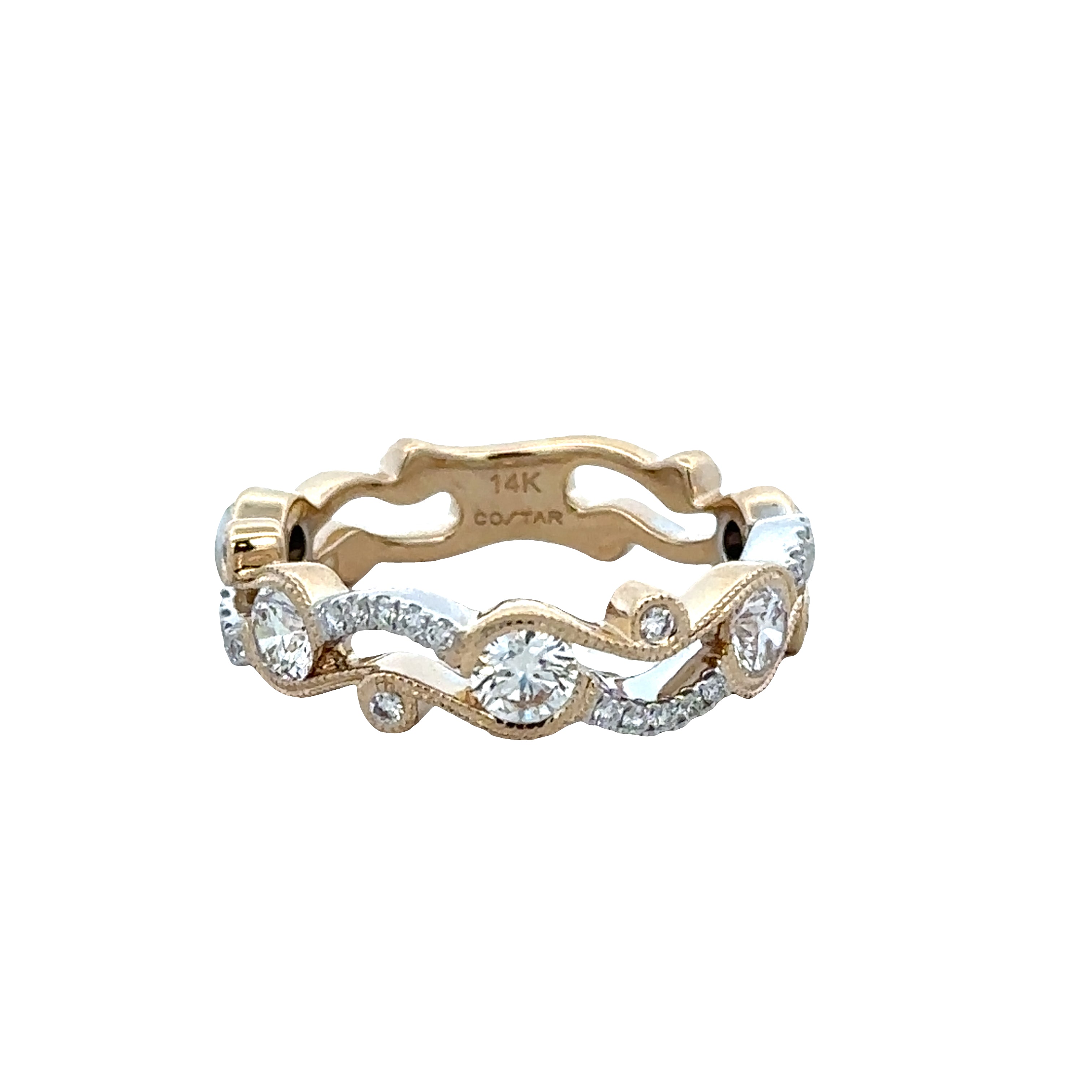 14k Two-Tone Gold Diamond Openwork Curving Band – Size 6