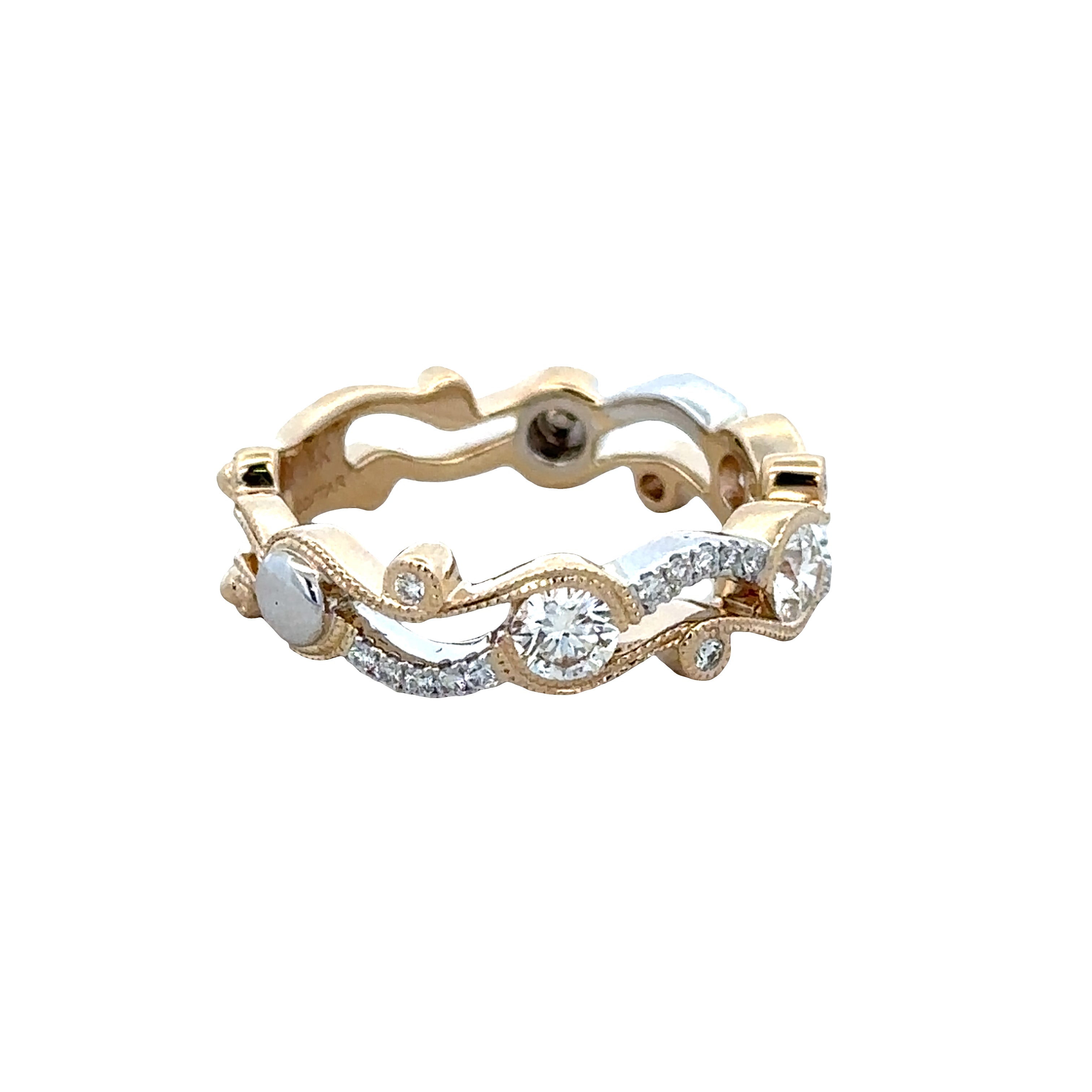 14k Two-Tone Gold Diamond Openwork Curving Band – Size 6