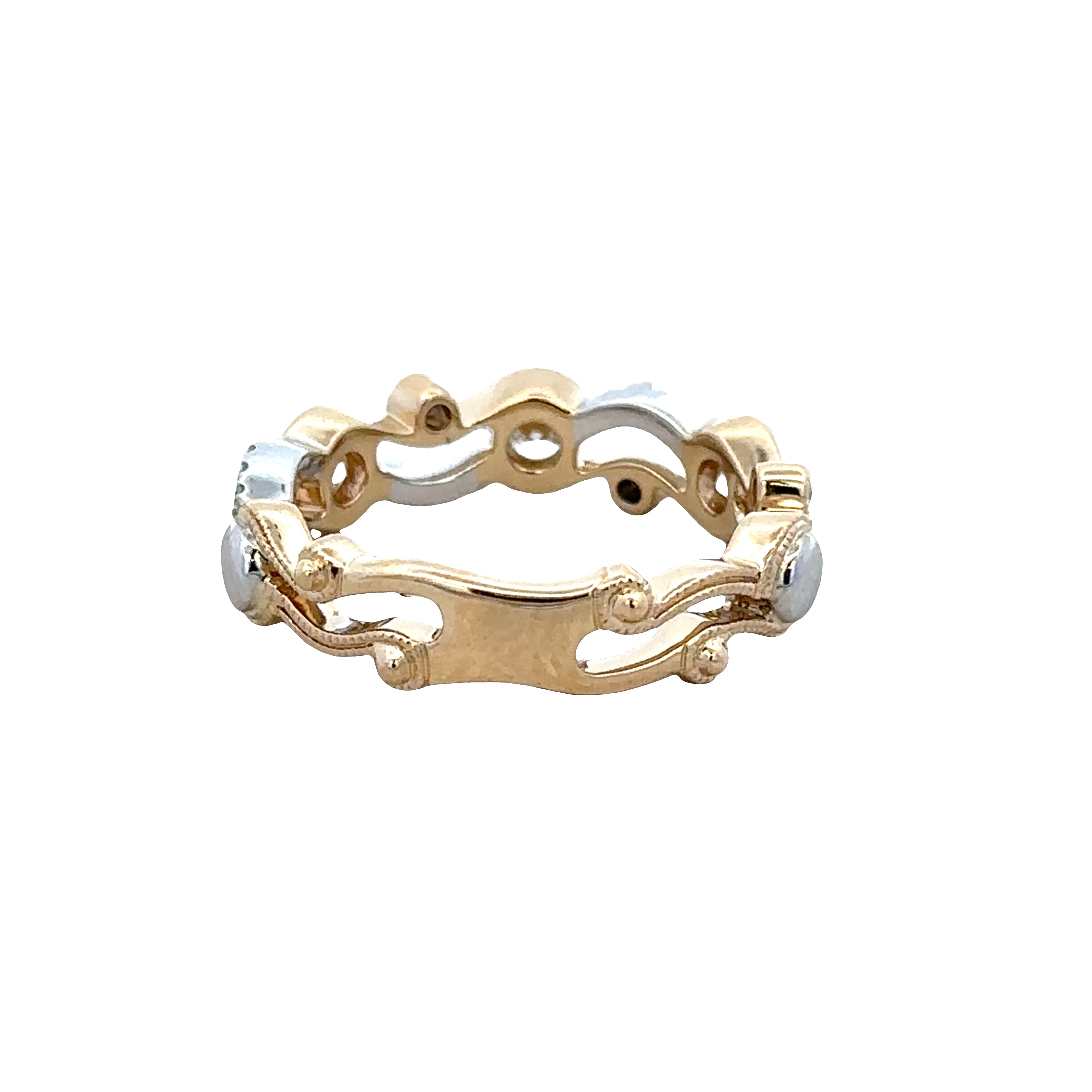 14k Two-Tone Gold Diamond Openwork Curving Band – Size 6
