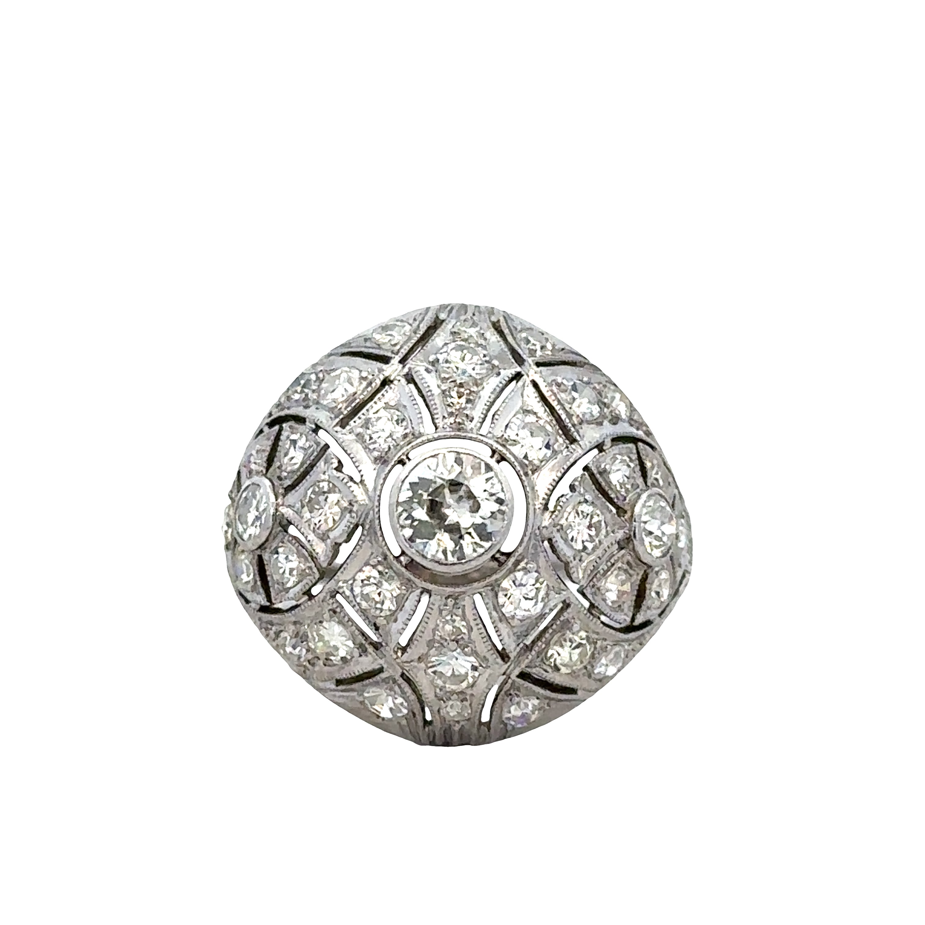 Antique Art Deco Platinum Domed Diamond Cocktail Ring – Size 7.5