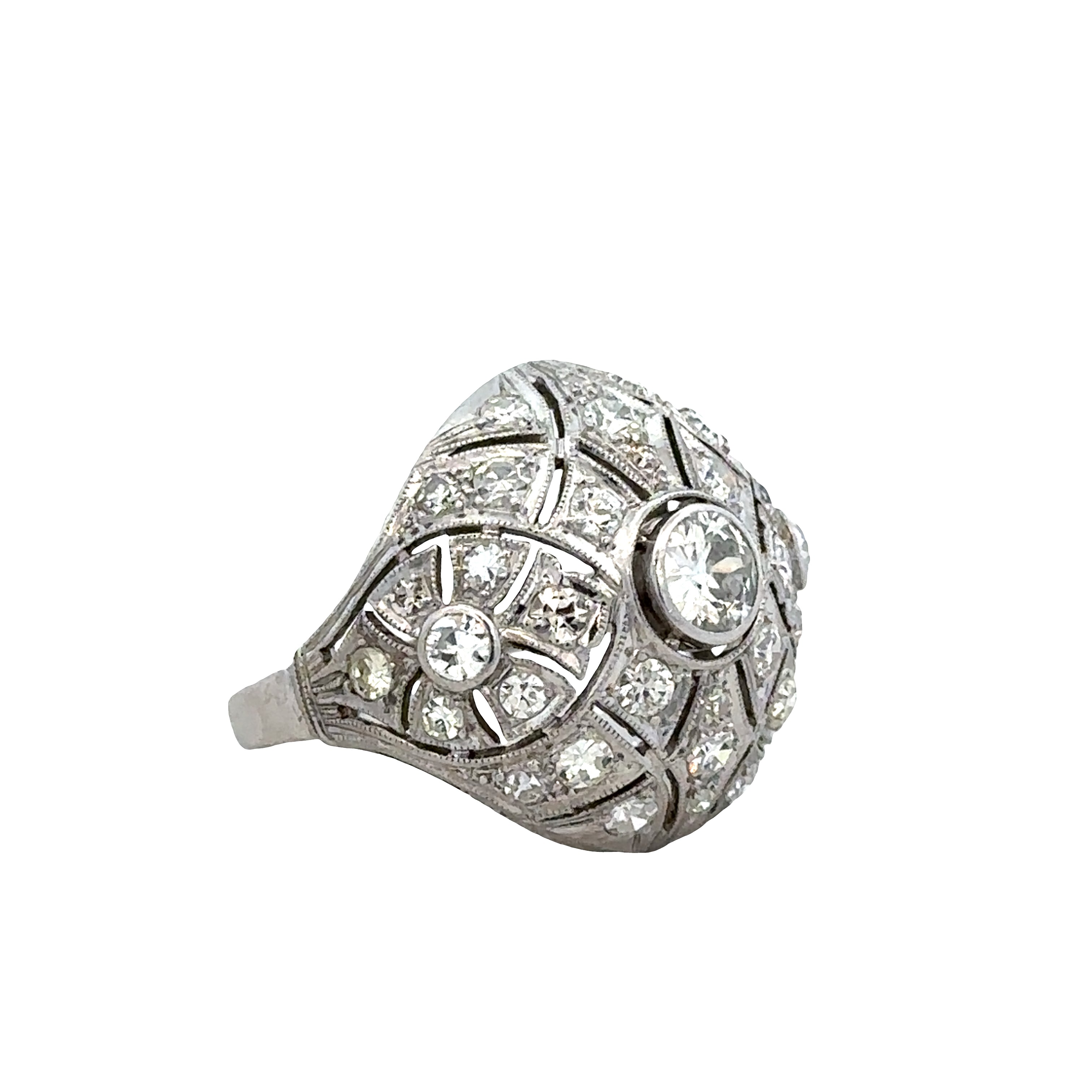 Antique Art Deco Platinum Domed Diamond Cocktail Ring – Size 7.5