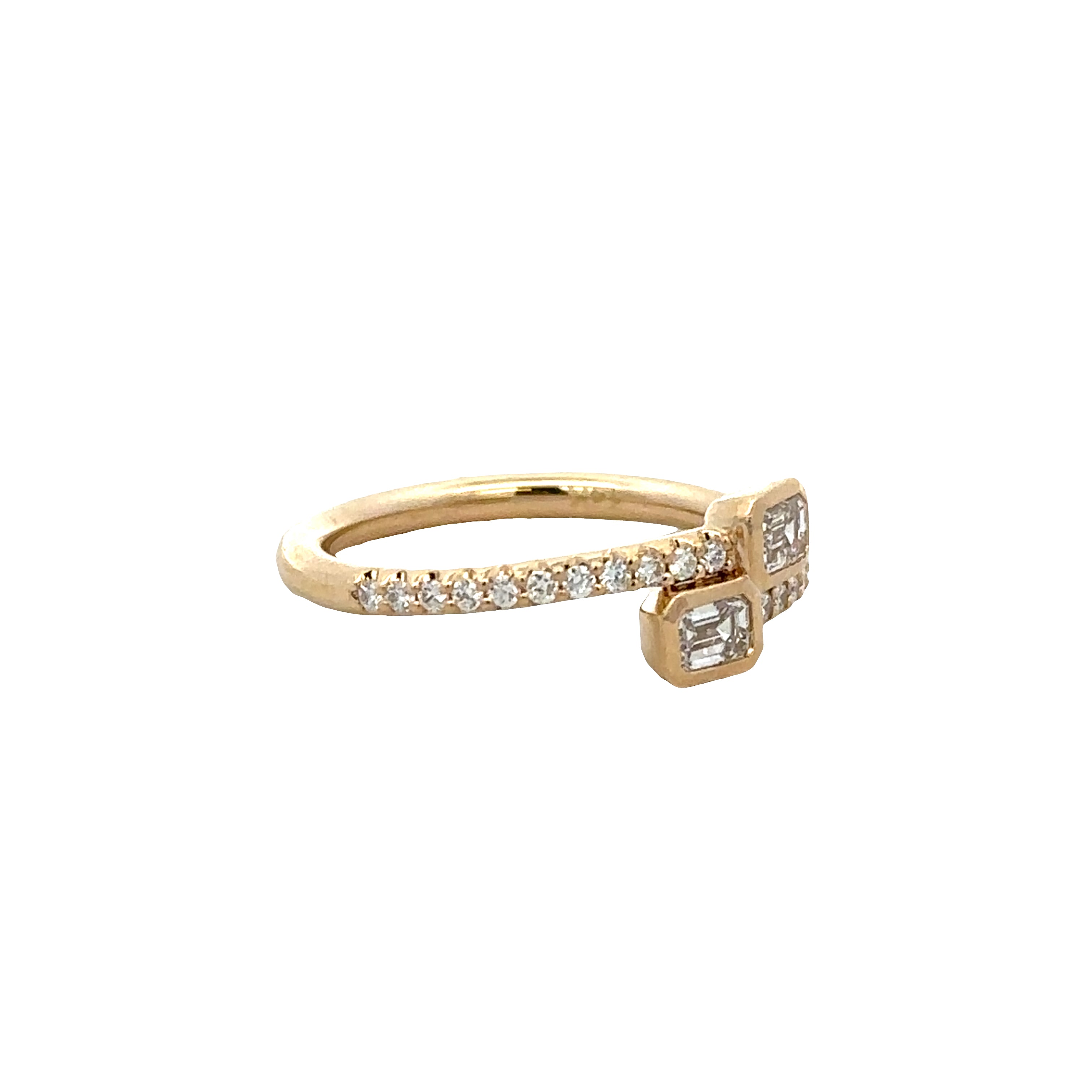 14K Yellow Gold Bypass Diamond Ring with Baguette & Round Brilliant Cut Accents – 0.59 CTW, Size 6.75