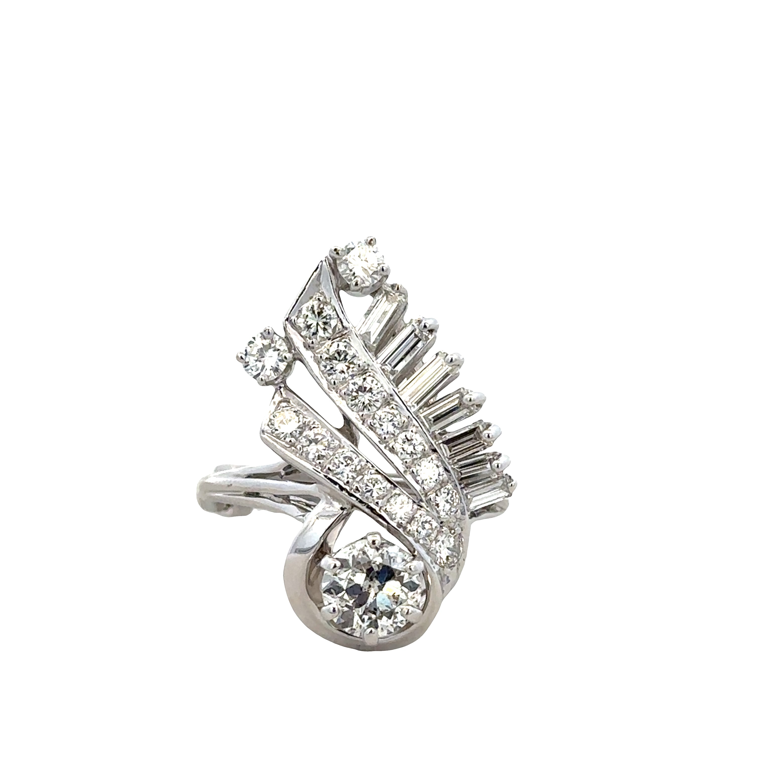 14k White Gold Diamond Spray Ring – Size 6