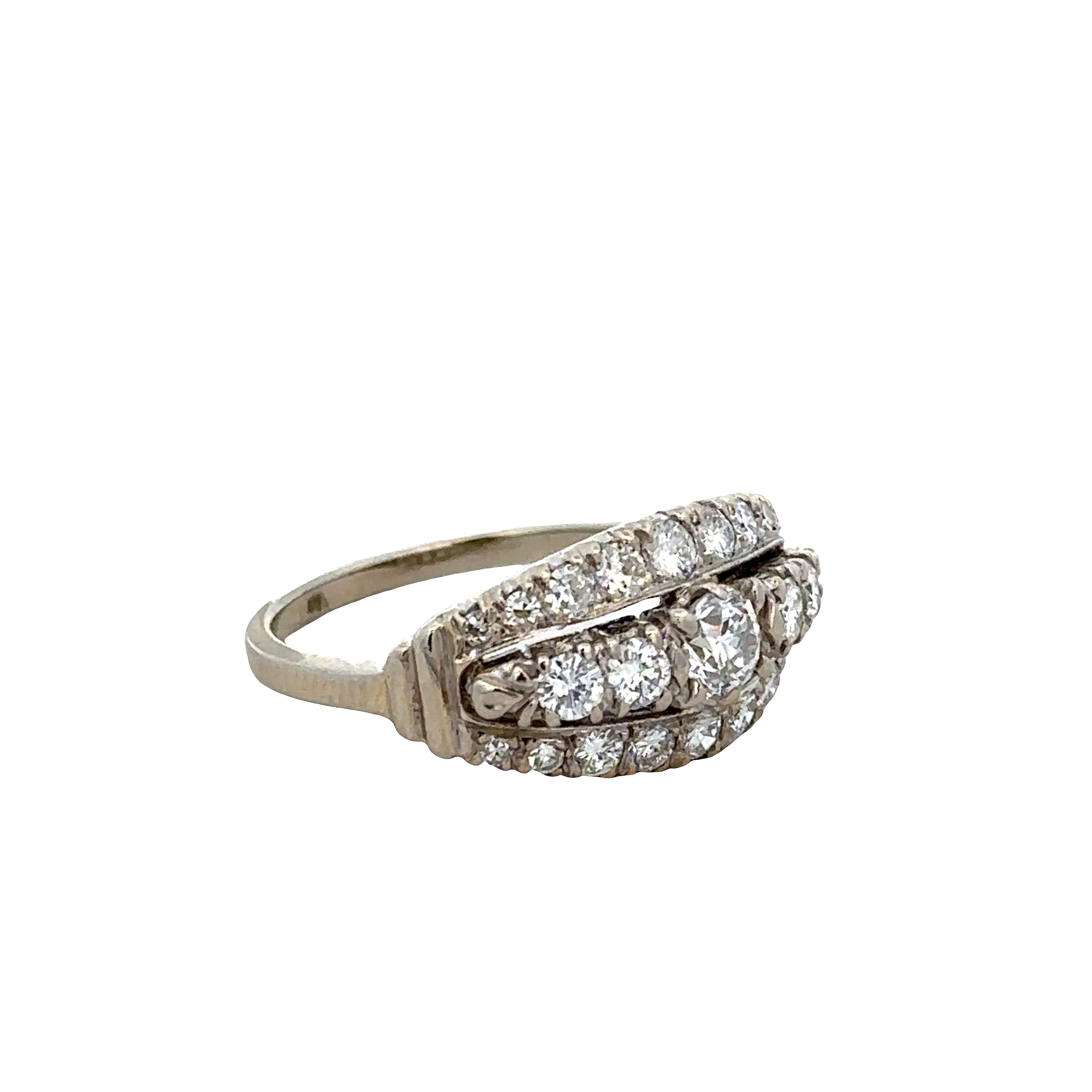 Vintage Platinum and 14k White Gold Diamond Three-Row Ring – Size 6.5