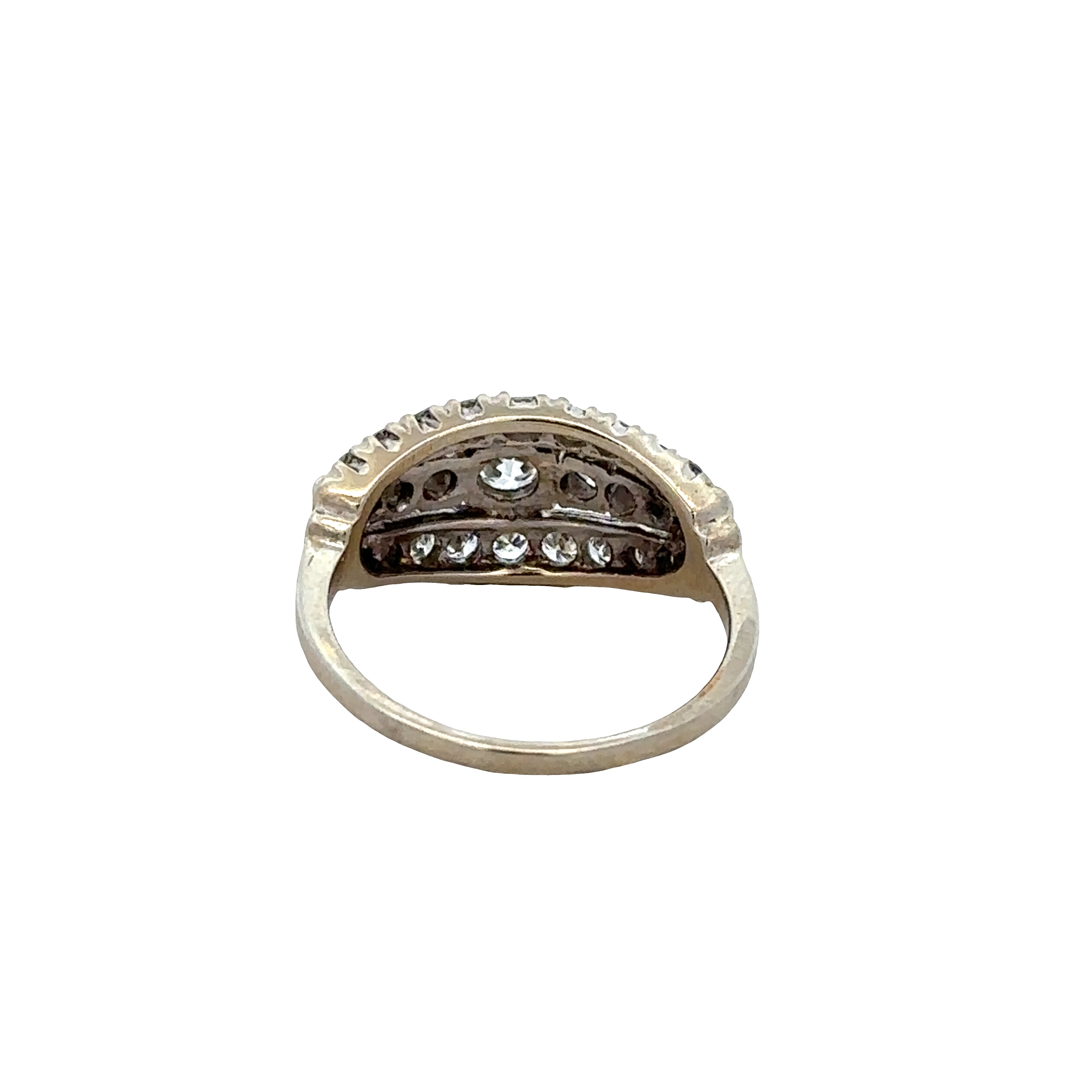 Vintage Platinum and 14k White Gold Diamond Three-Row Ring – Size 6.5