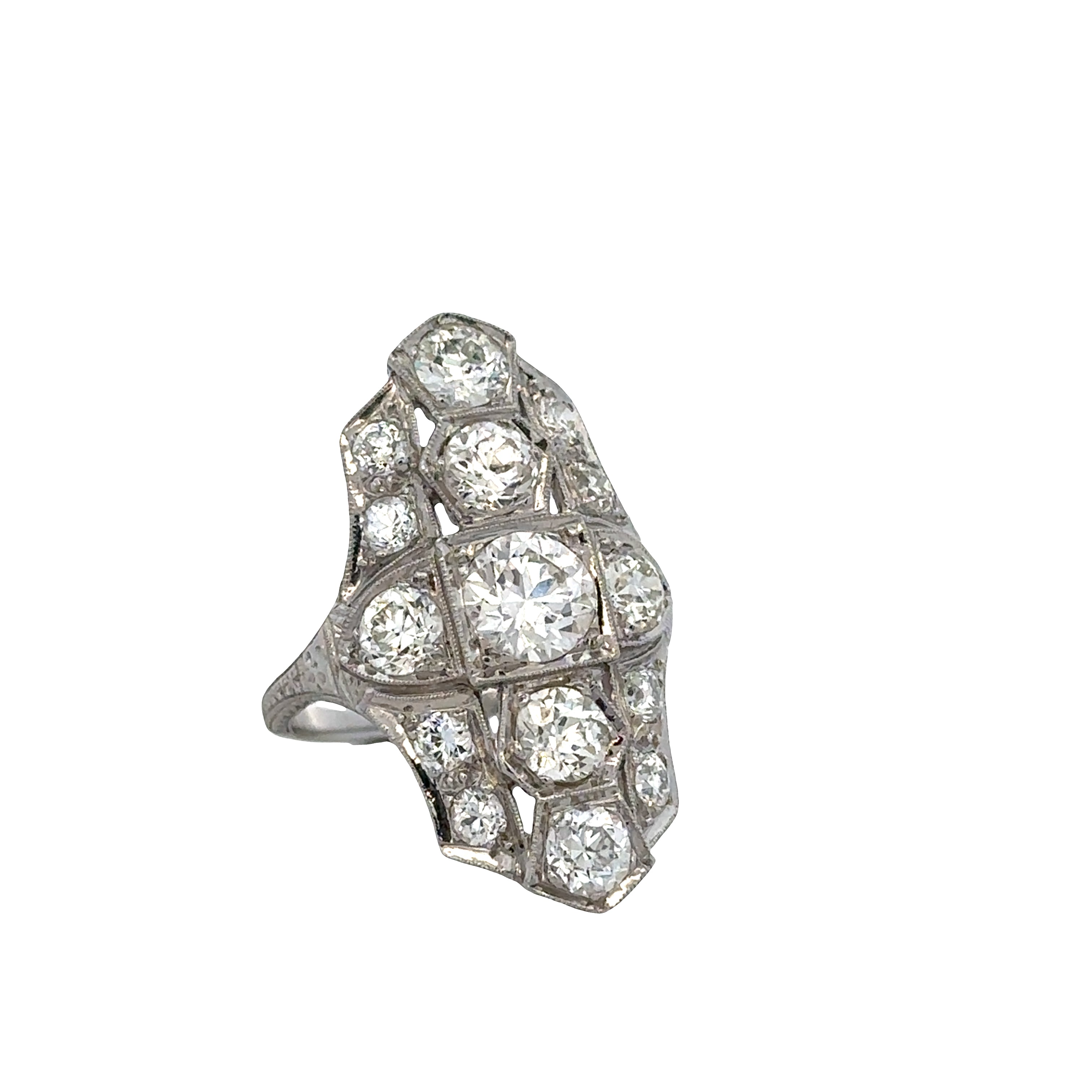 Antique Art Deco Platinum Old European Cut Diamond Cocktail Ring – Size 6.75
