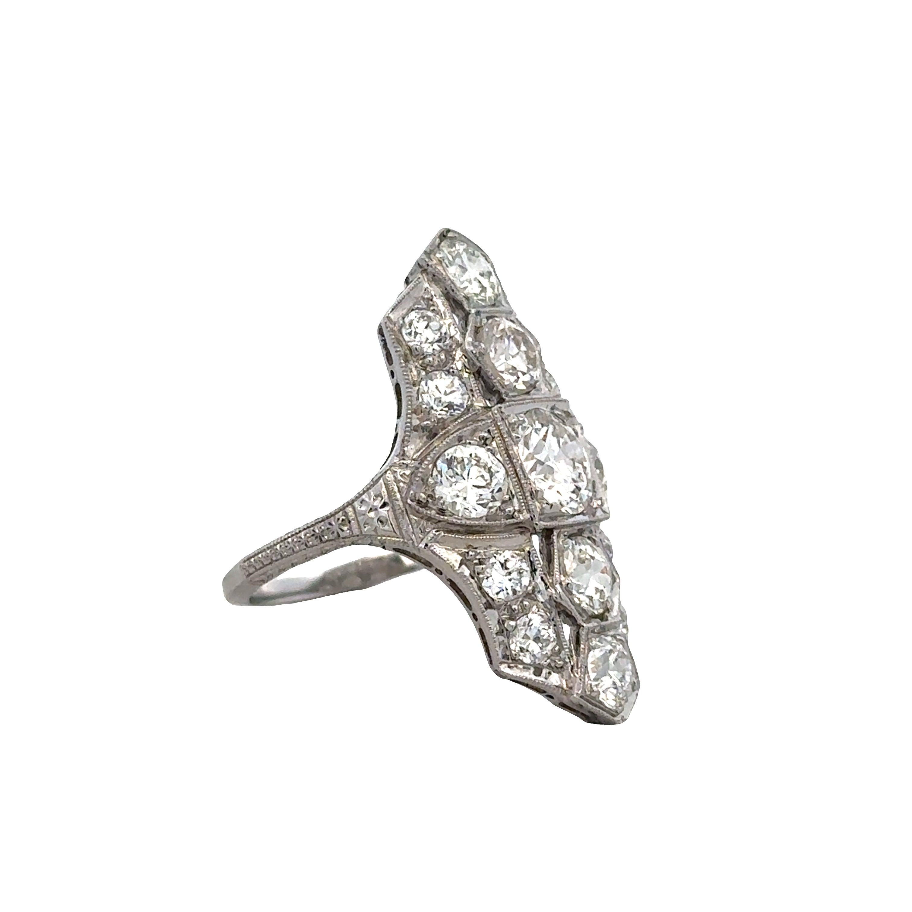 Antique Art Deco Platinum Old European Cut Diamond Cocktail Ring – Size 6.75