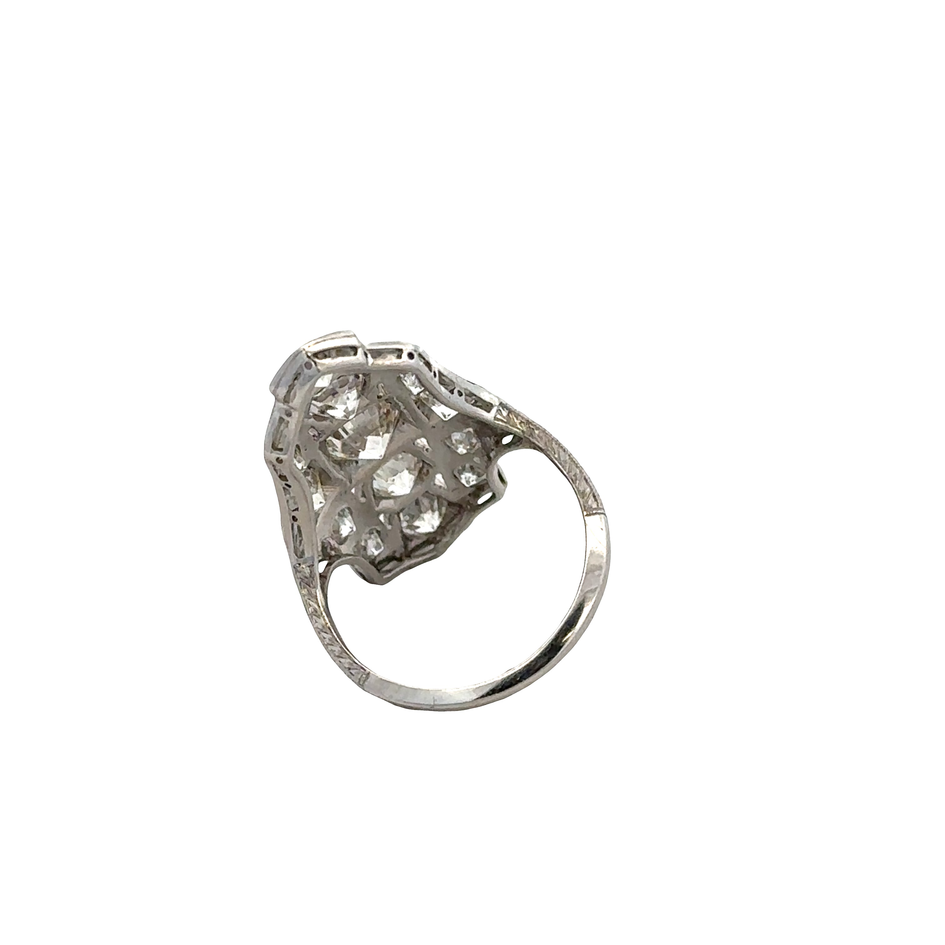Antique Art Deco Platinum Old European Cut Diamond Cocktail Ring – Size 6.75