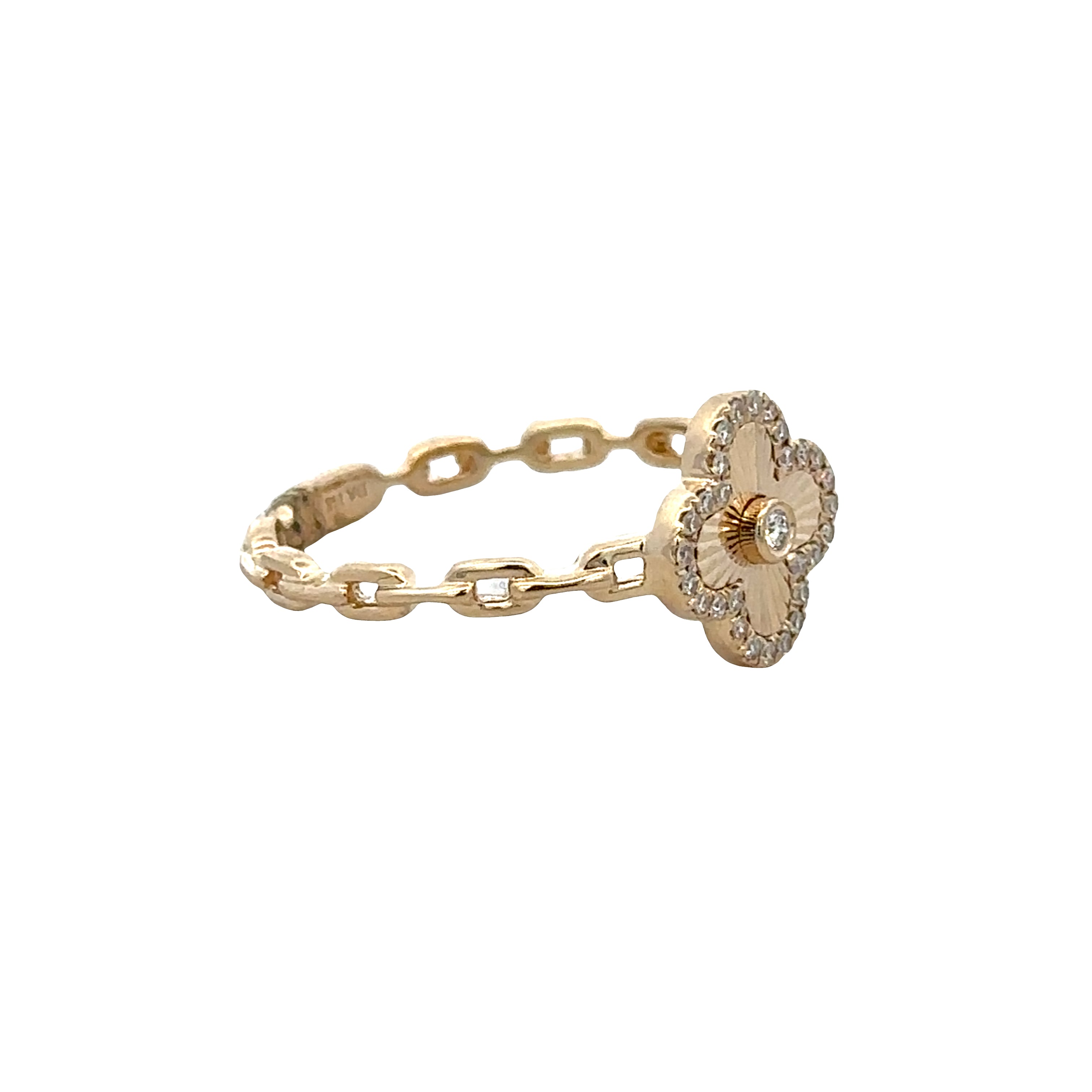 14k Yellow Gold Diamond Quatrefoil Ring – Size 7