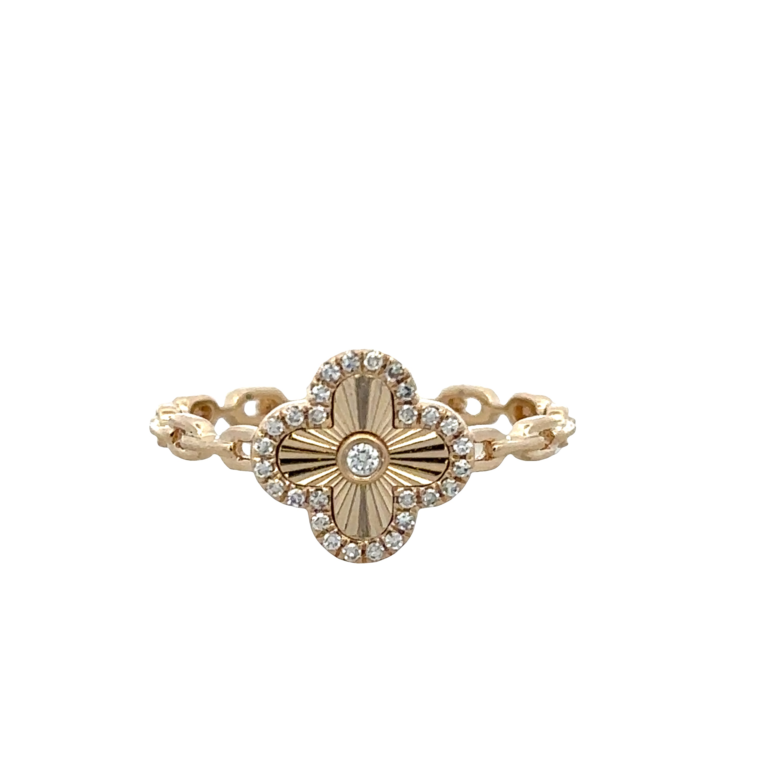 14k Yellow Gold Diamond Quatrefoil Ring – Size 7