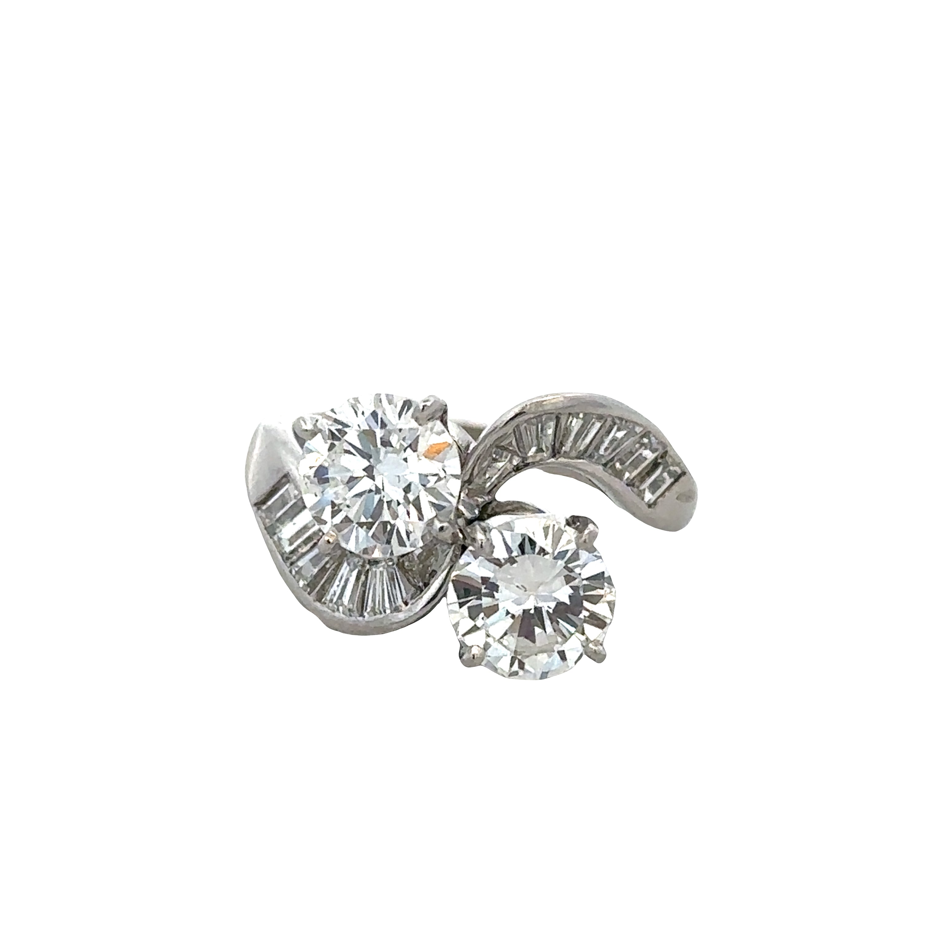 Vintage Mid-Century Platinum Diamond Bypass Ring – Size 4.5, Circa 1950s–60s