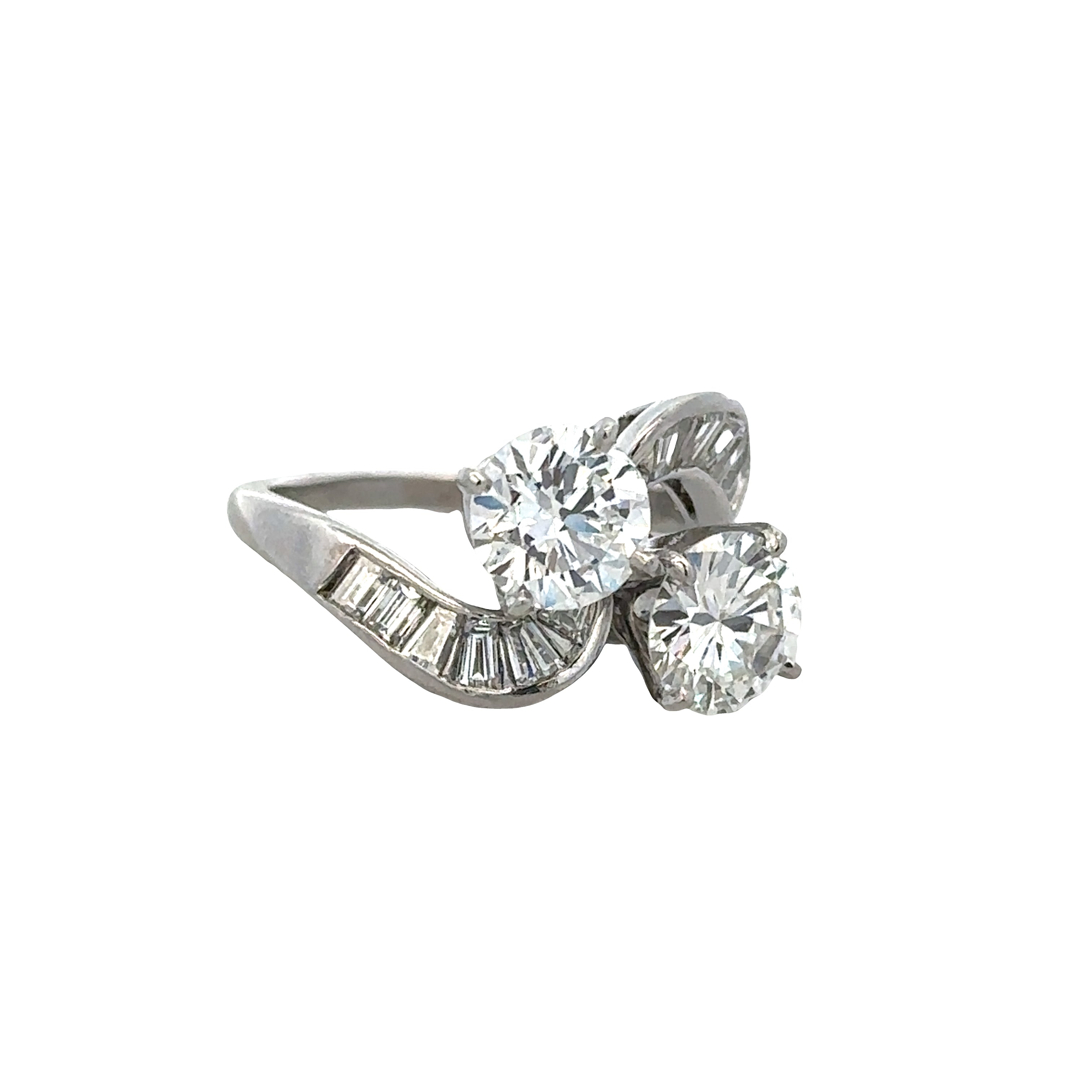 Vintage Mid-Century Platinum Diamond Bypass Ring – Size 4.5, Circa 1950s–60s