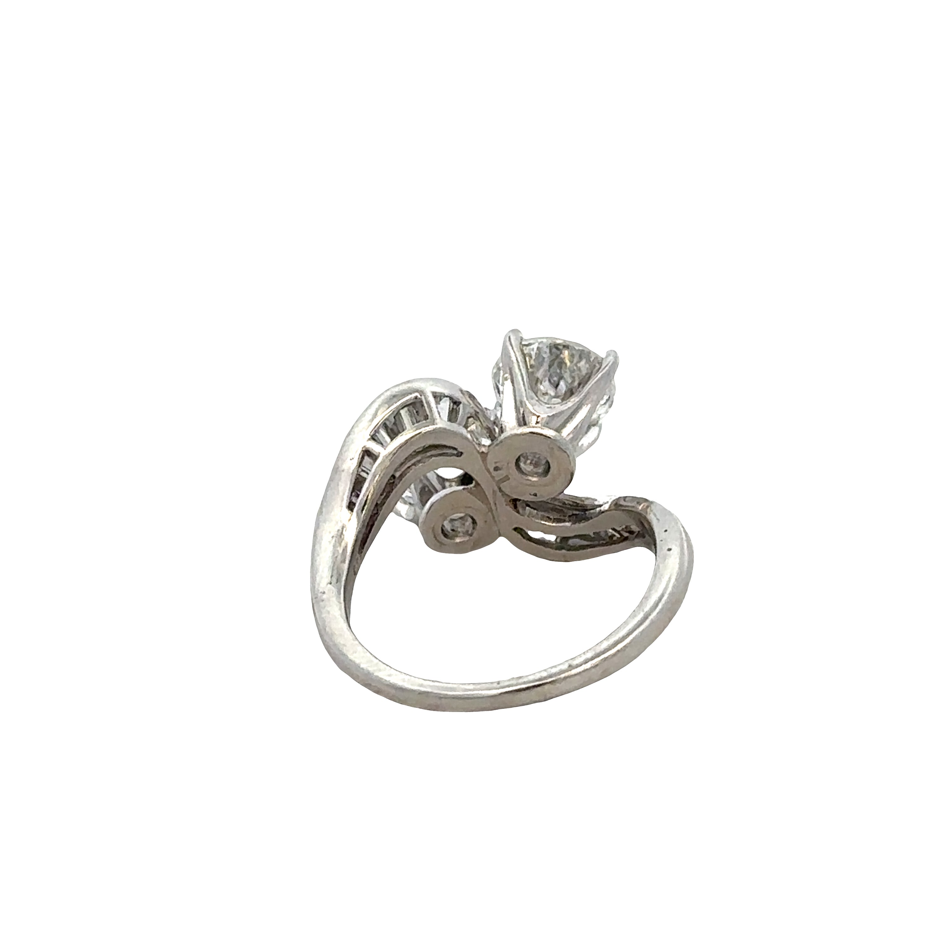 Vintage Mid-Century Platinum Diamond Bypass Ring – Size 4.5, Circa 1950s–60s