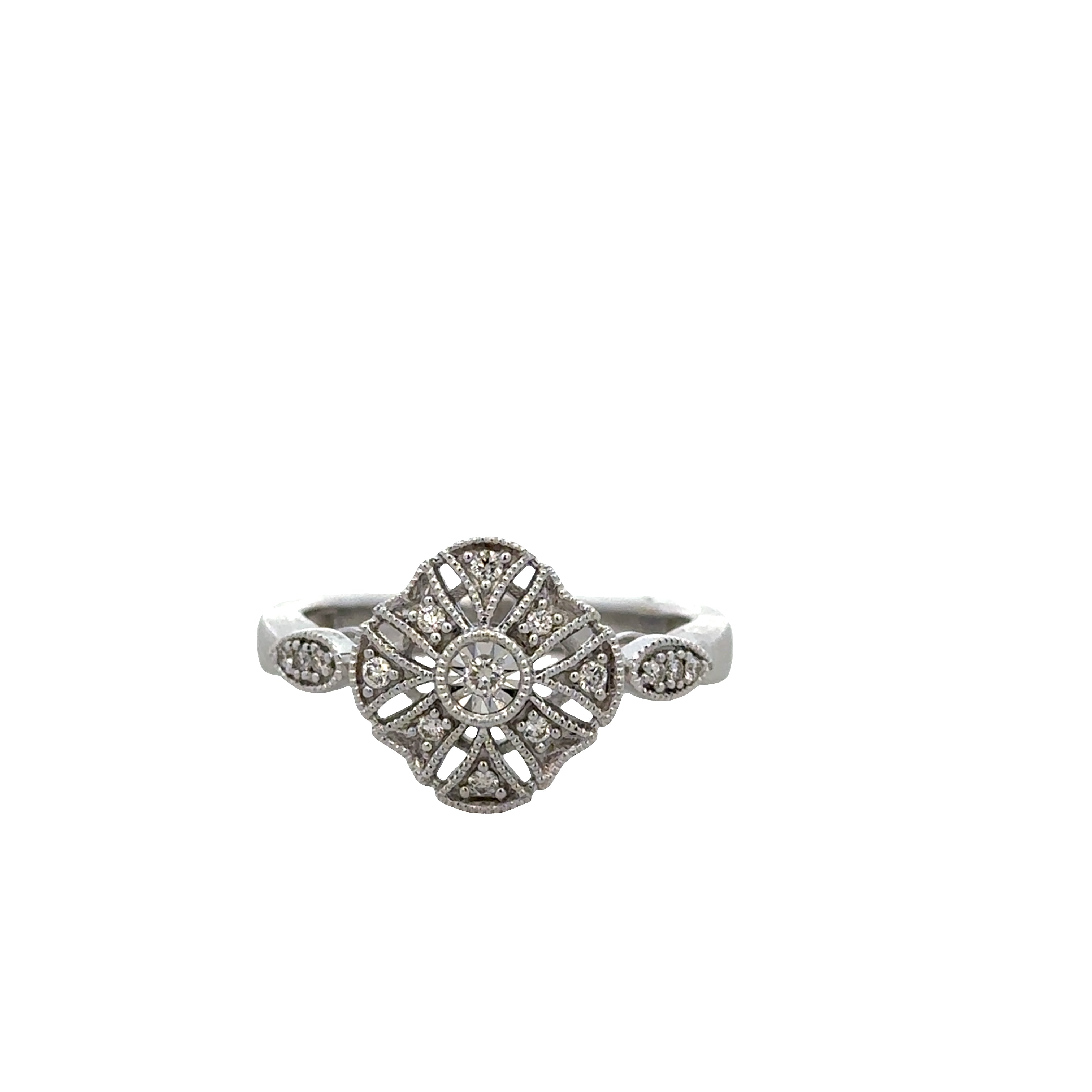 14k White Gold Diamond Openwork Floral Ring – Size 7