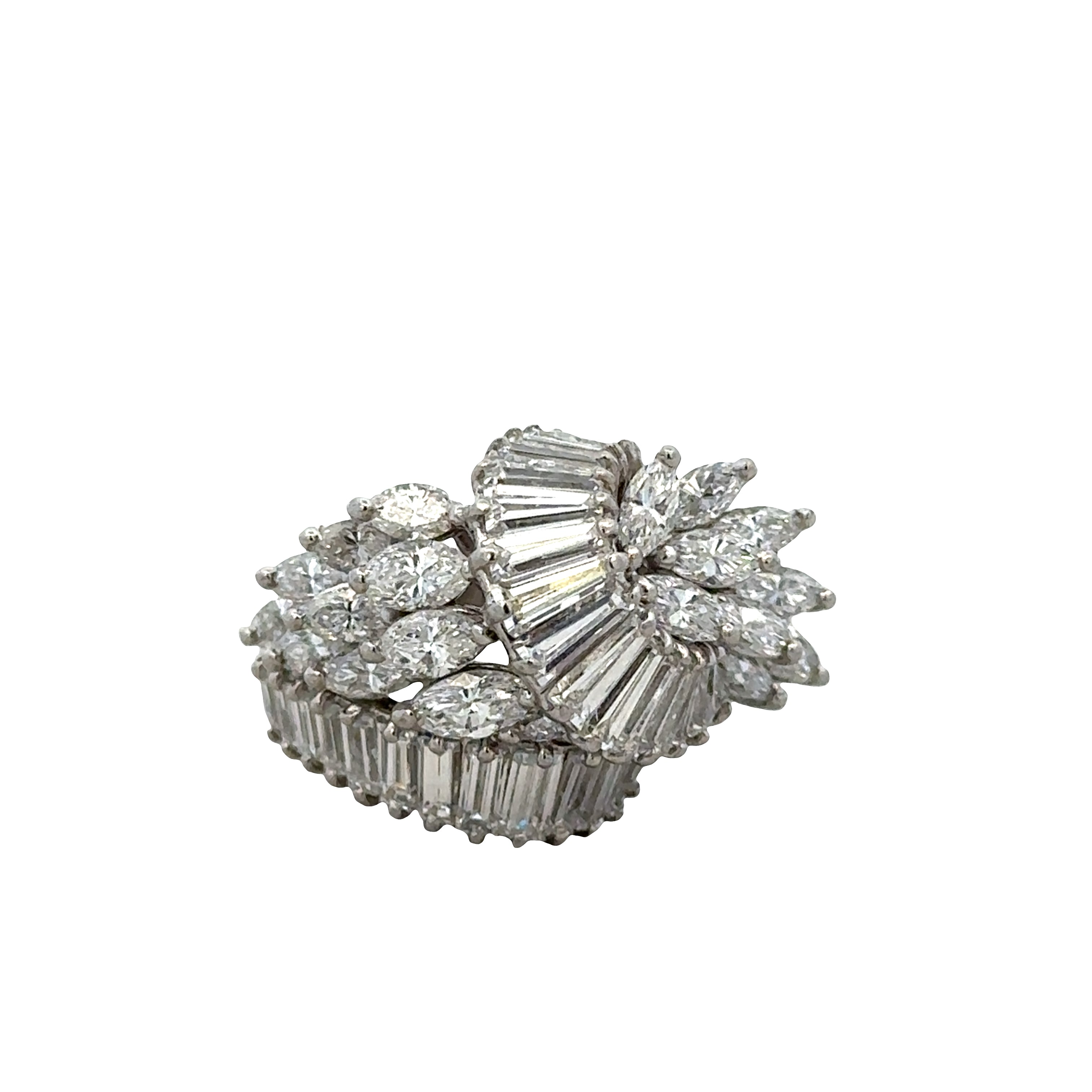 Platinum Mid-Century Diamond Spray Ring – Size 6, Circa 1950s