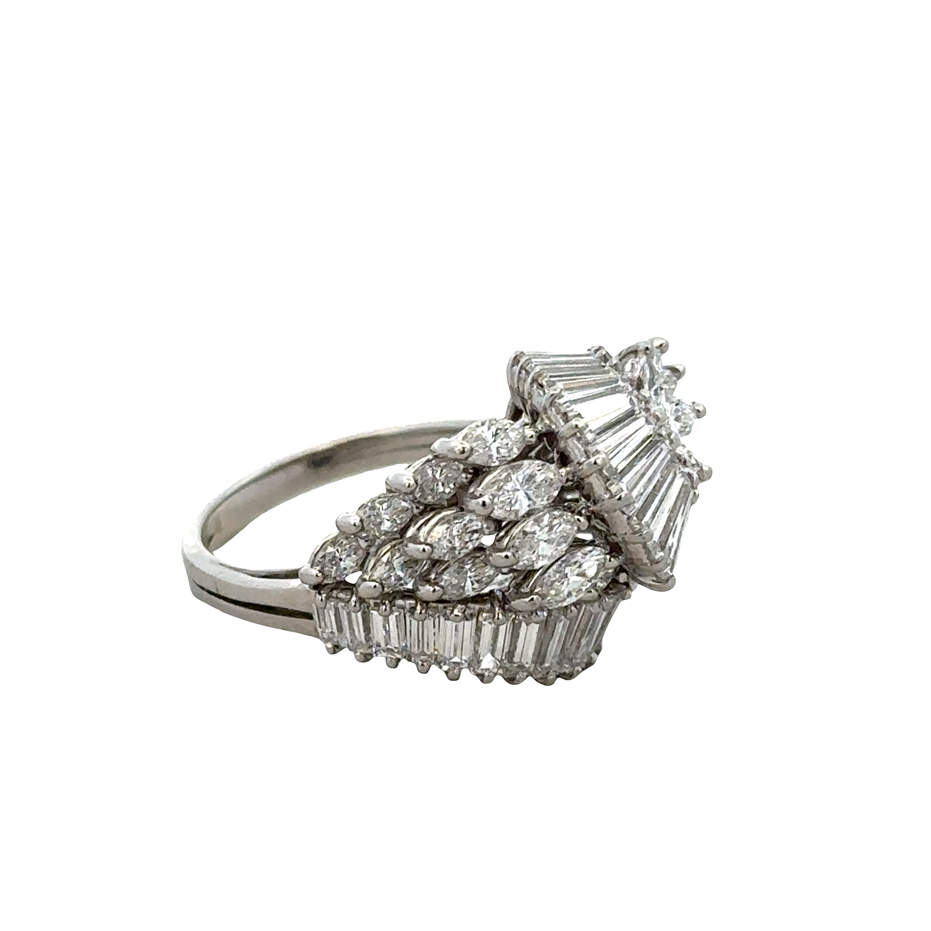 Platinum Mid-Century Diamond Spray Ring – Size 6, Circa 1950s