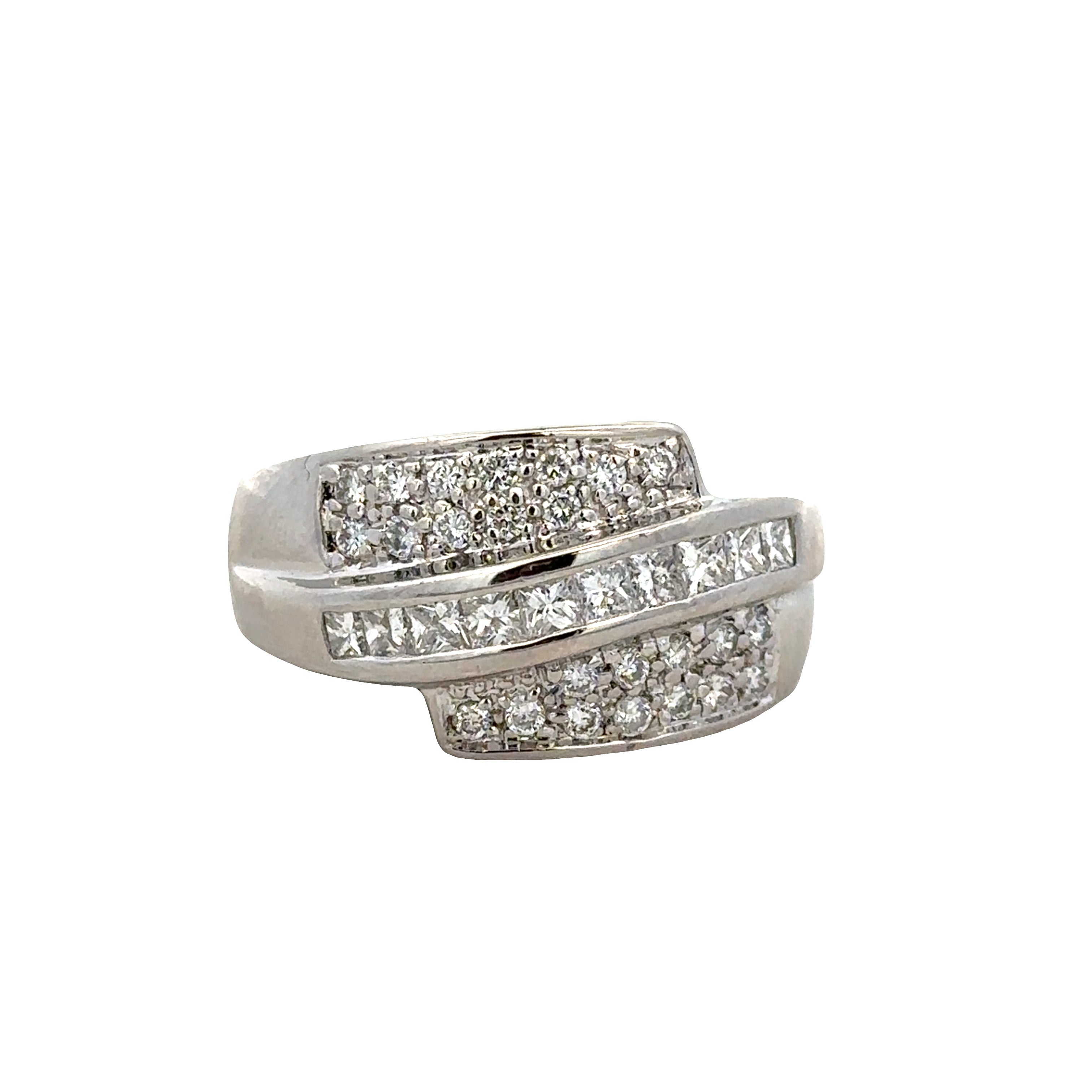 Platinum Princess & Round Diamond Swirl Fashion Ring – Size 9.25