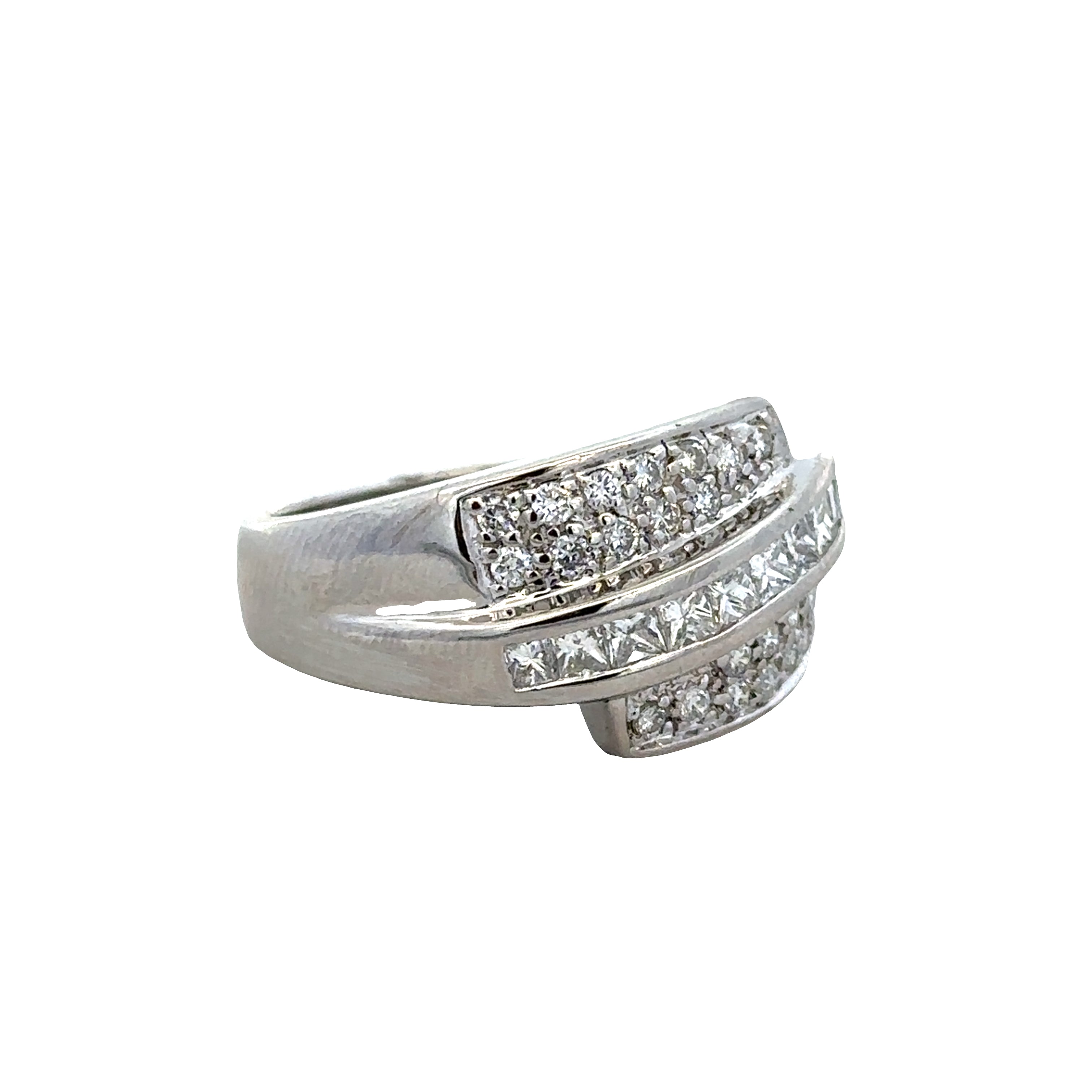 Platinum Princess & Round Diamond Swirl Fashion Ring – Size 9.25