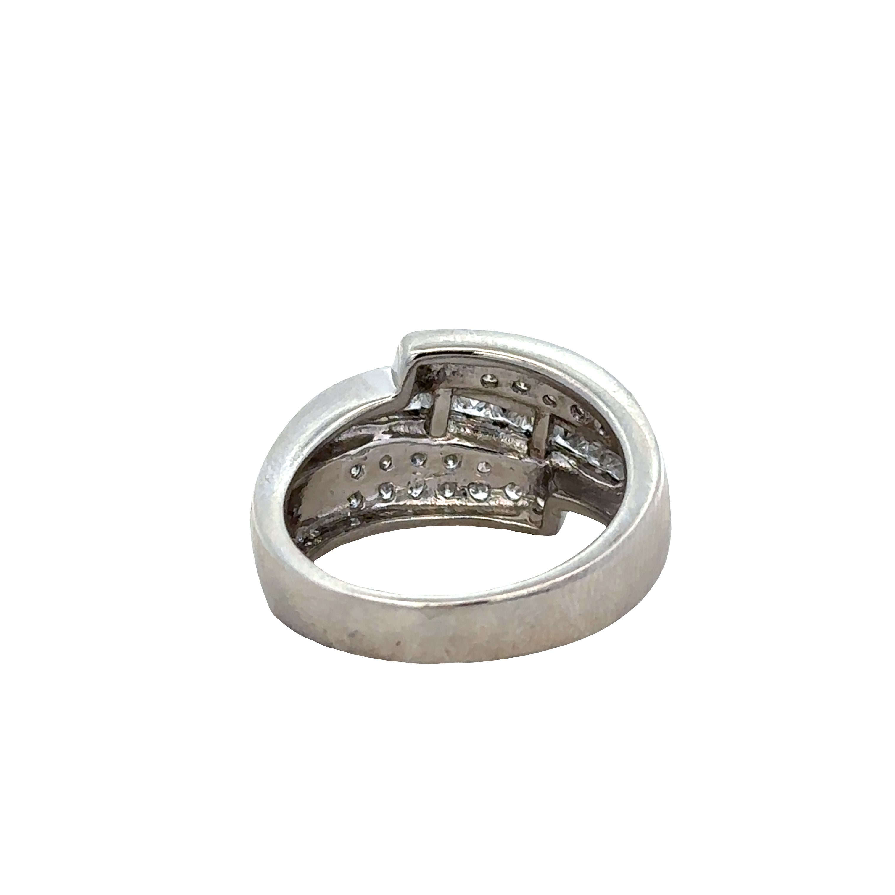 Platinum Princess & Round Diamond Swirl Fashion Ring – Size 9.25