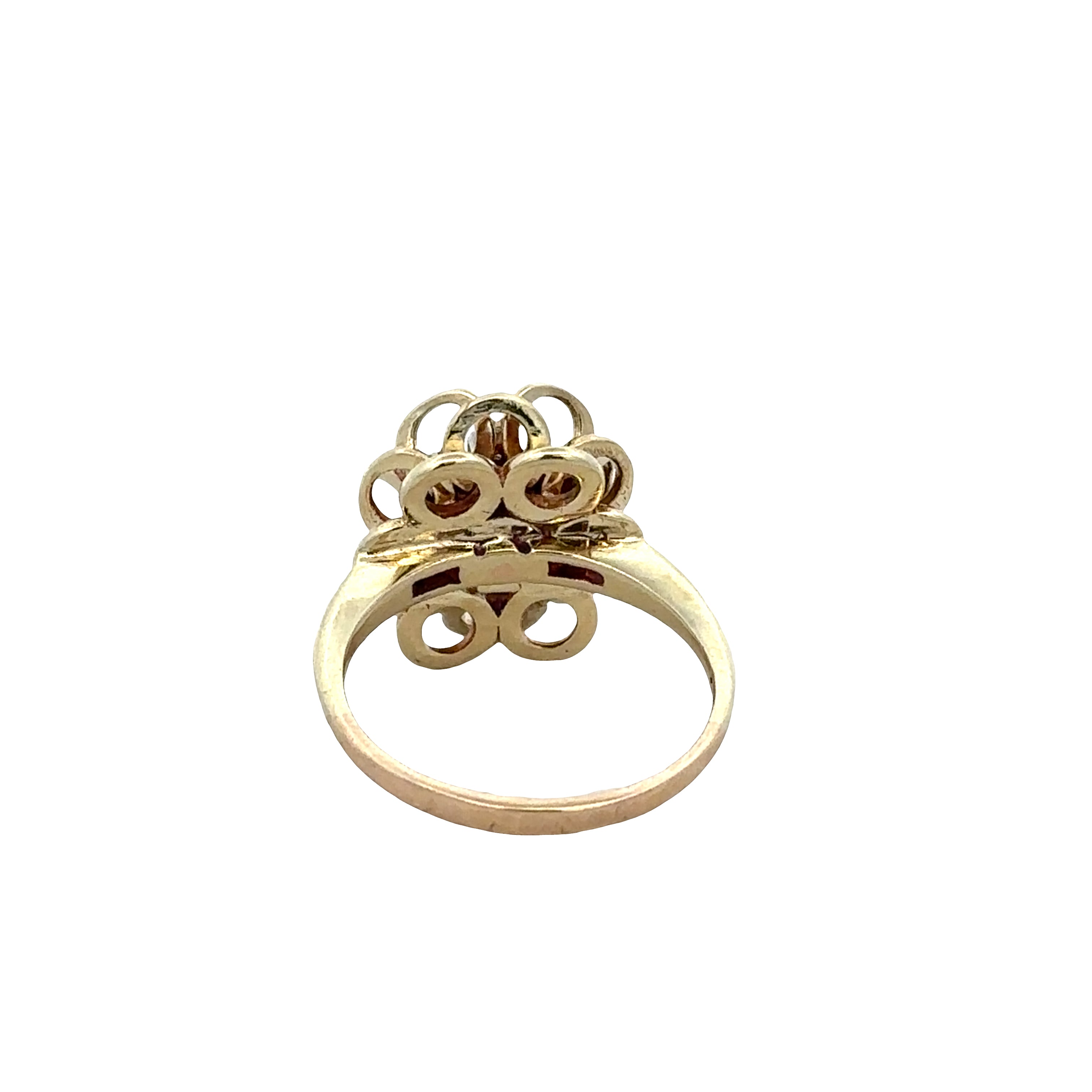 14k Yellow Gold Diamond Openwork Flower Ring – Size 6.25