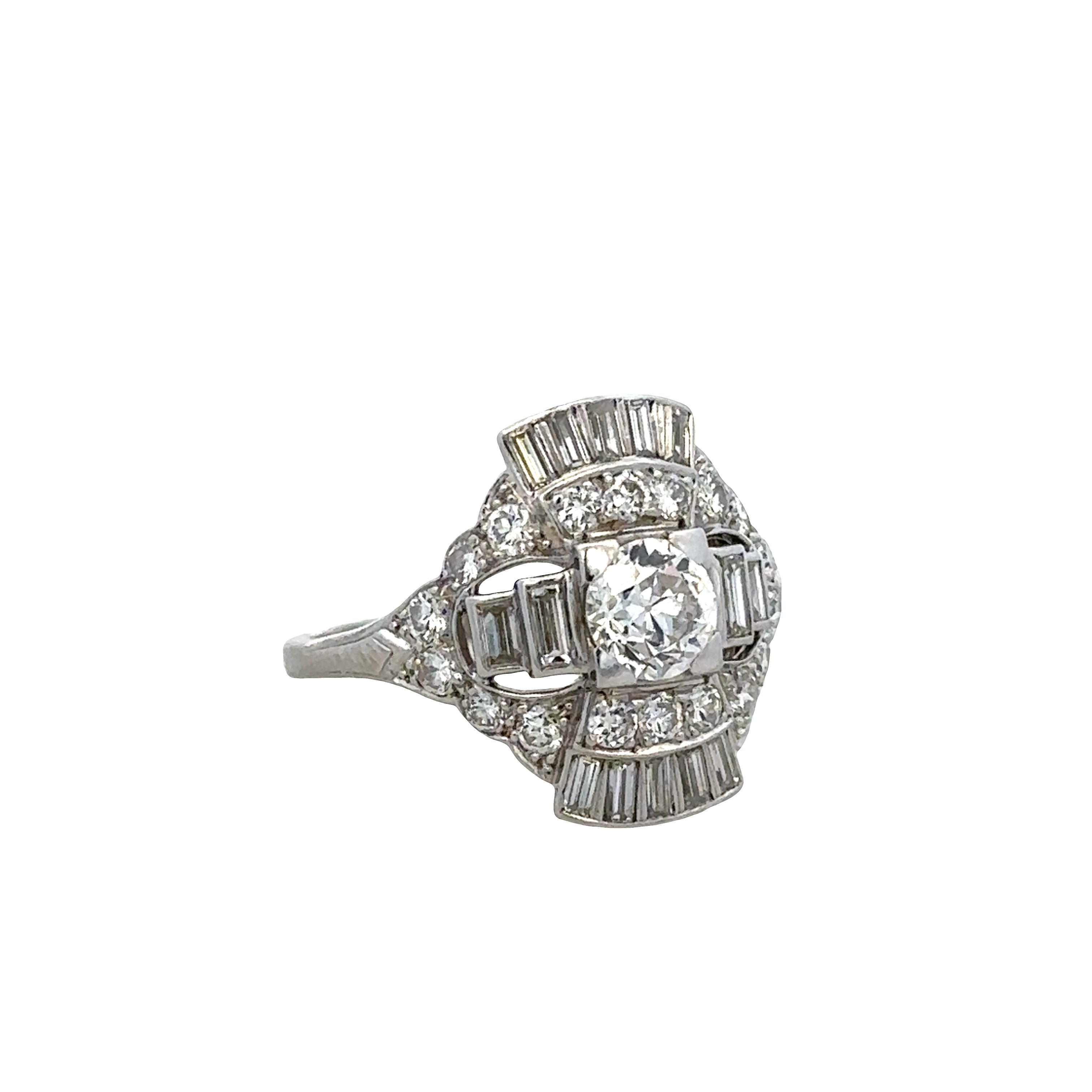 Platinum Art Deco Diamond Cocktail Ring – Size 6.75, Circa 1920s–30s