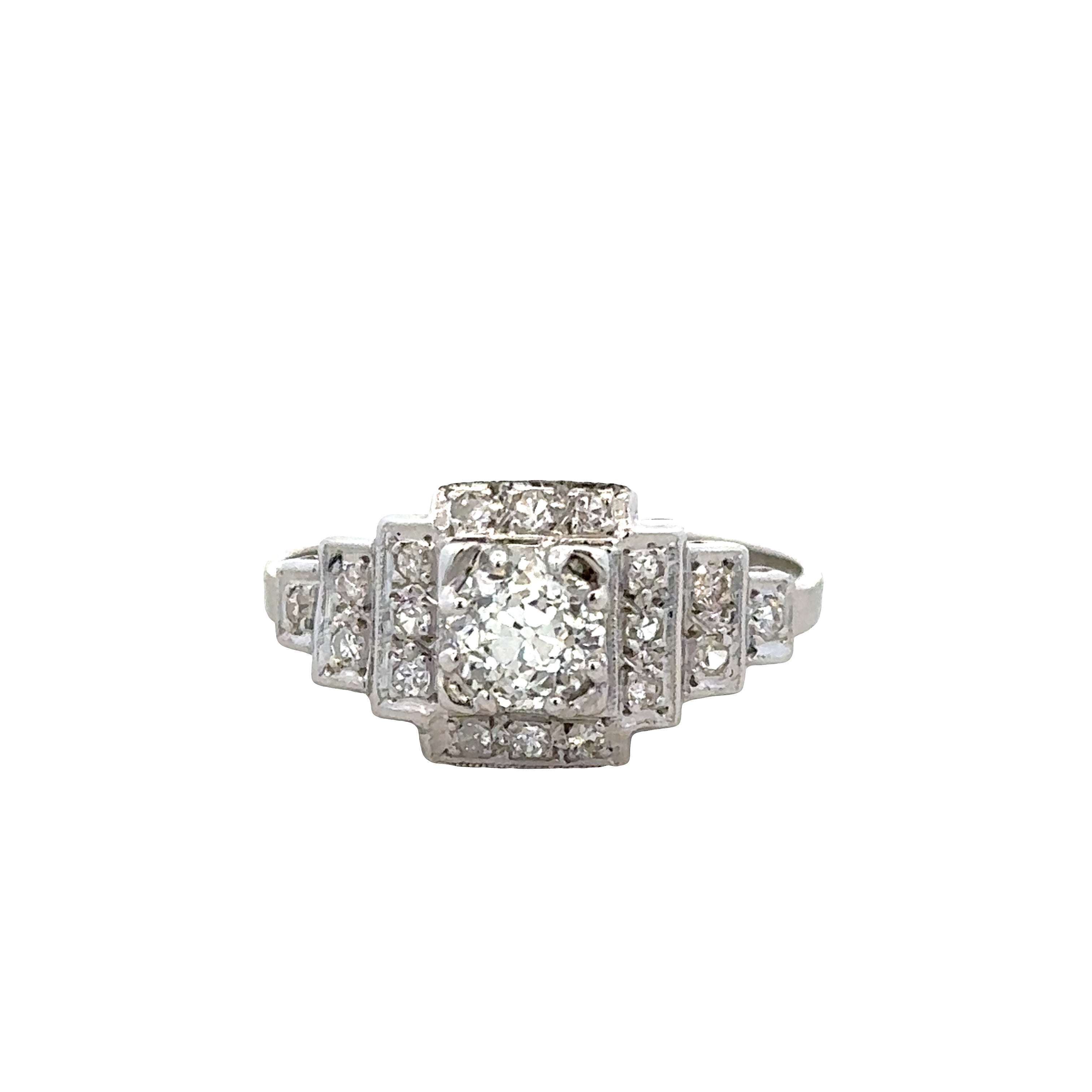 Platinum Art Deco Diamond Engagement Ring – Size 7, Circa 1930s