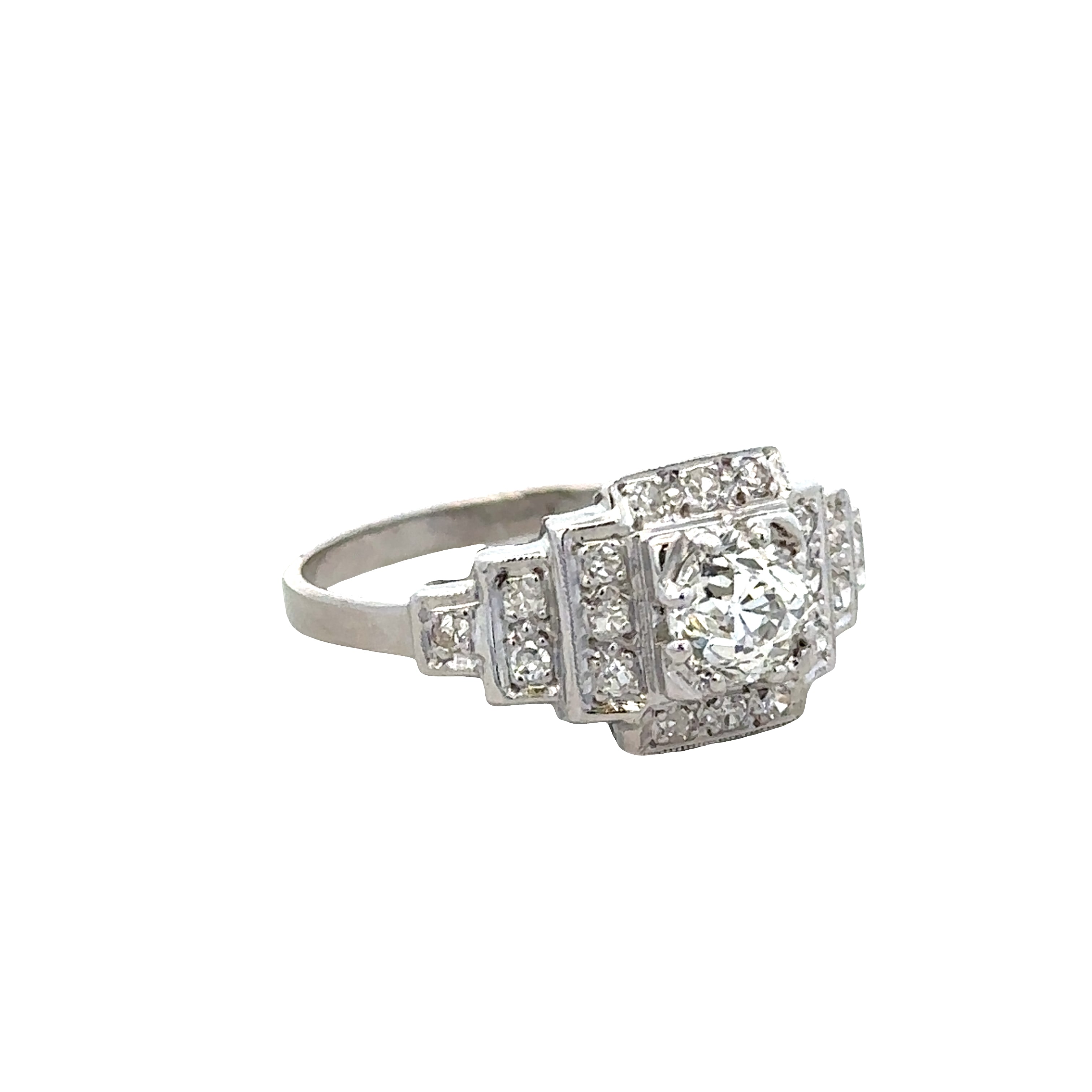 Platinum Art Deco Diamond Engagement Ring – Size 7, Circa 1930s