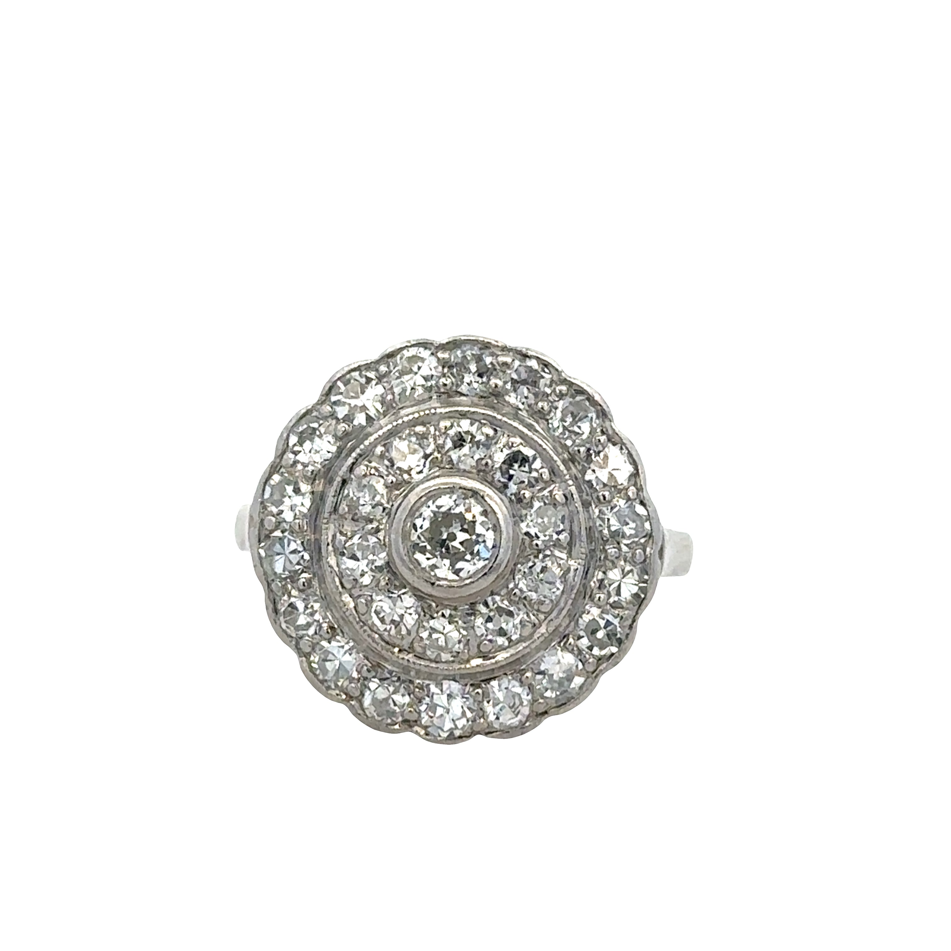 Platinum Art Deco Diamond Bull’s-Eye Ring – Size 5.75, Circa 1930s
