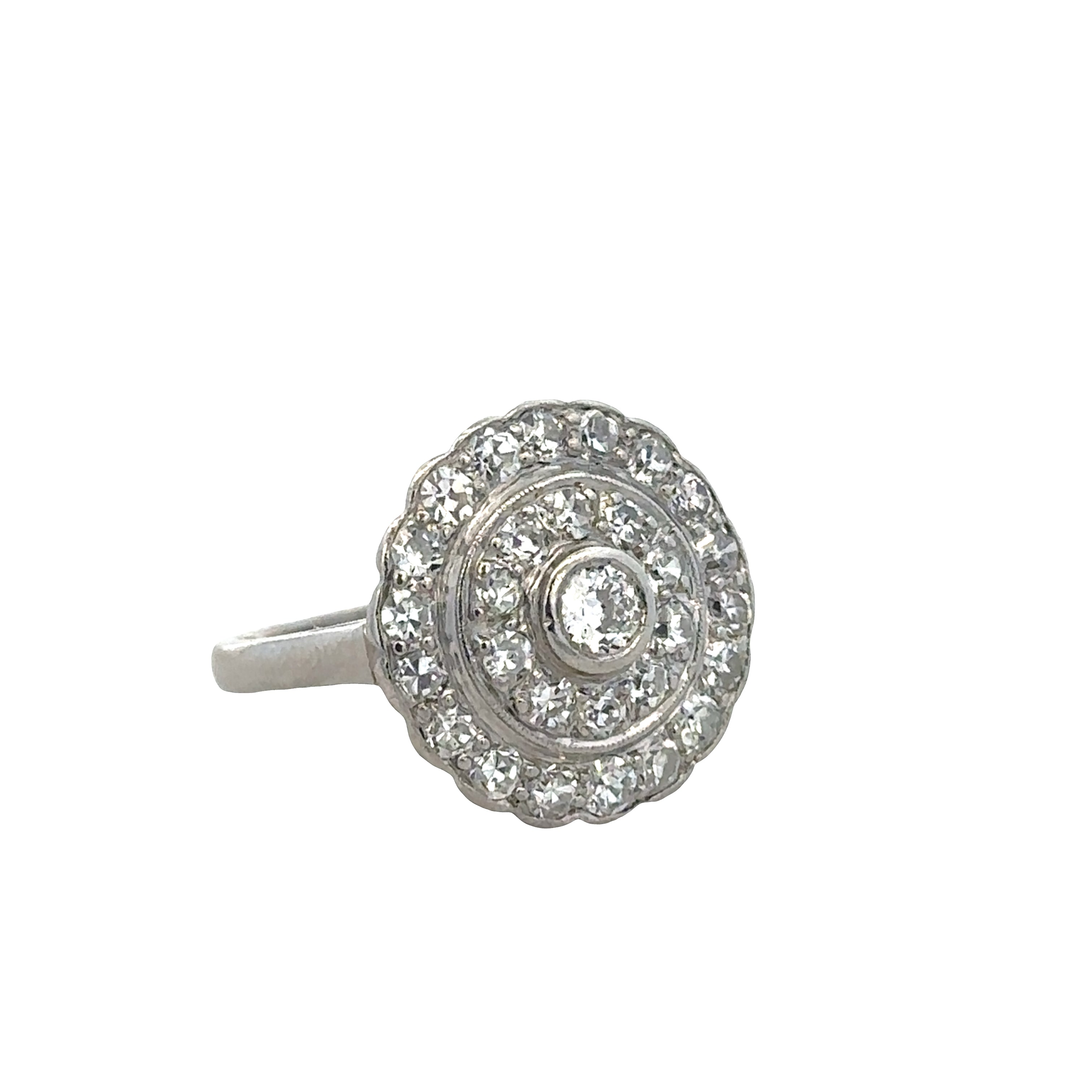 Platinum Art Deco Diamond Bull’s-Eye Ring – Size 5.75, Circa 1930s