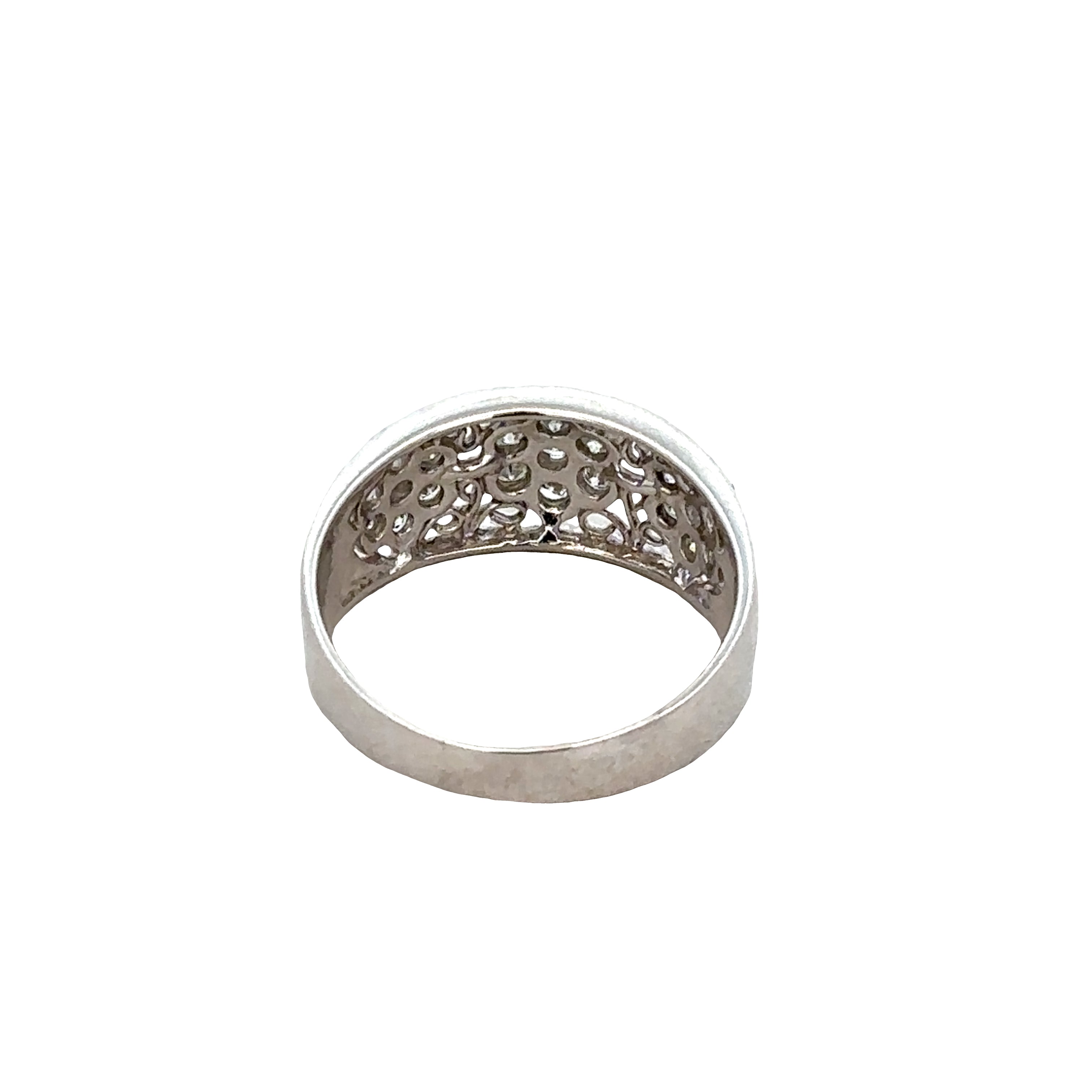 18k White Gold Diamond Floral Filigree Band – Size 9
