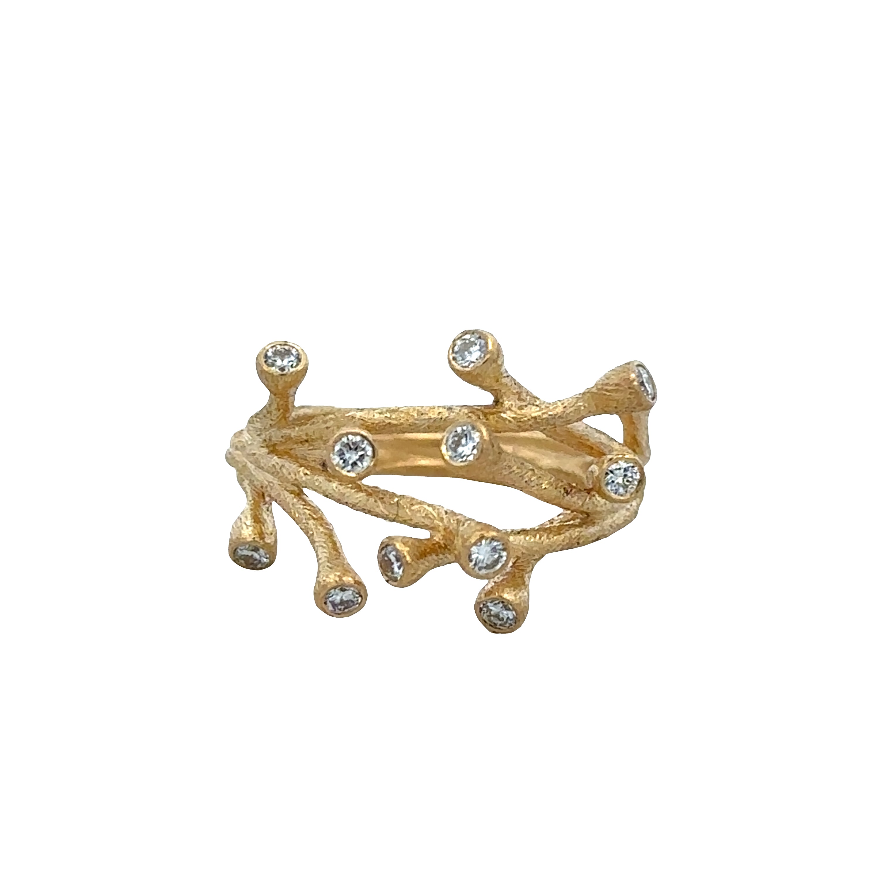 18k Yellow Gold Diamond Brutalist Style Ring – Size 6.5