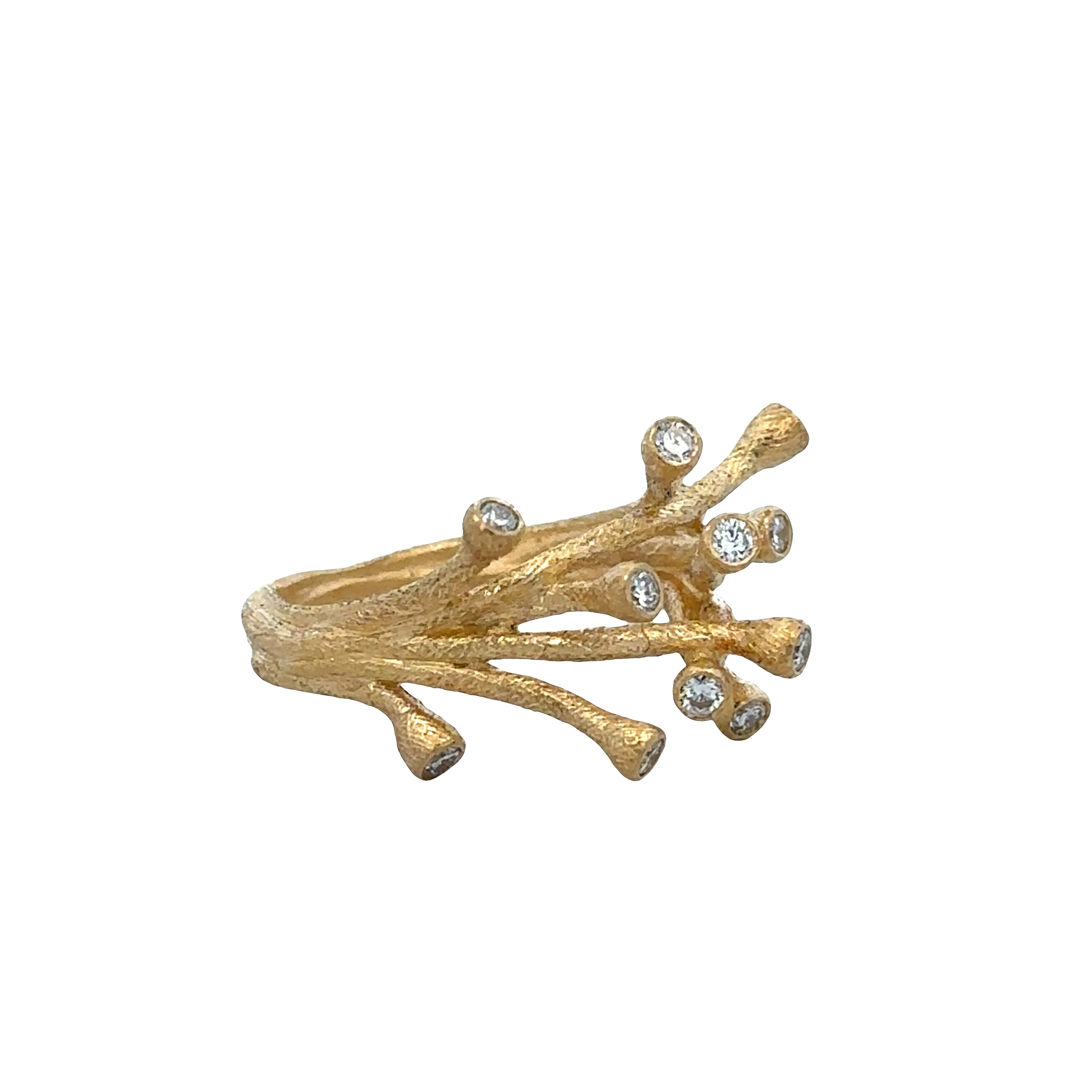 18k Yellow Gold Diamond Brutalist Style Ring – Size 6.5