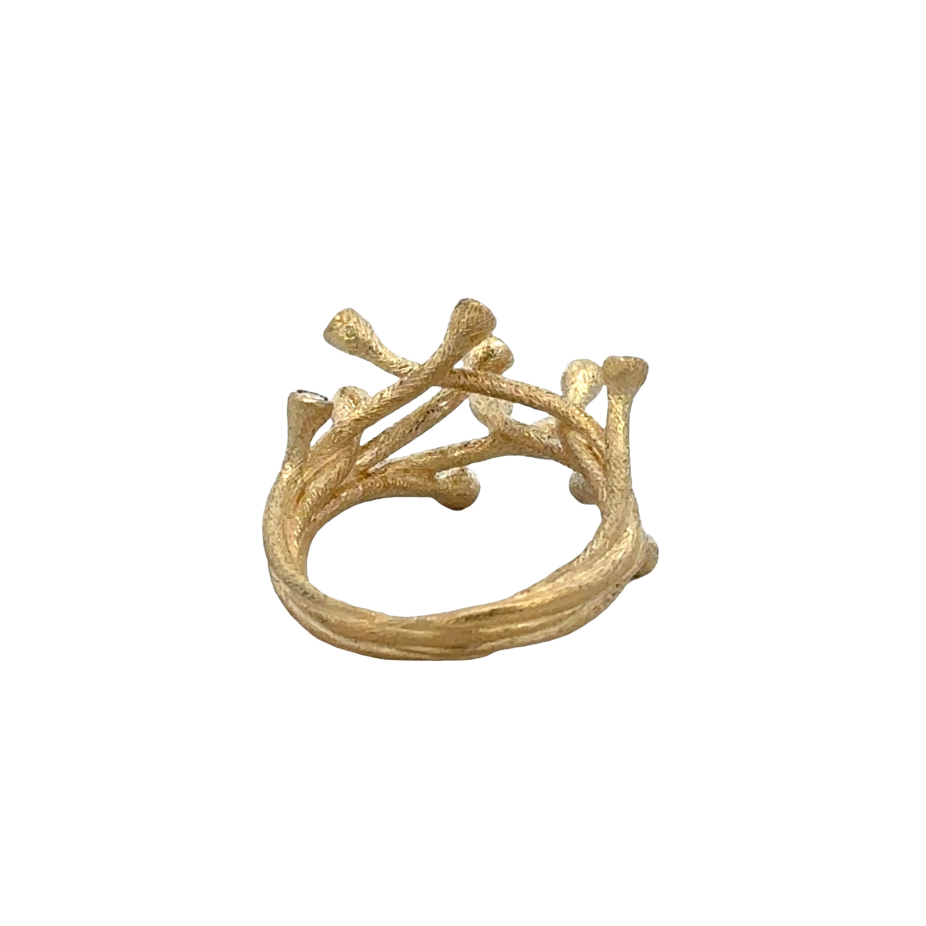 18k Yellow Gold Diamond Brutalist Style Ring – Size 6.5