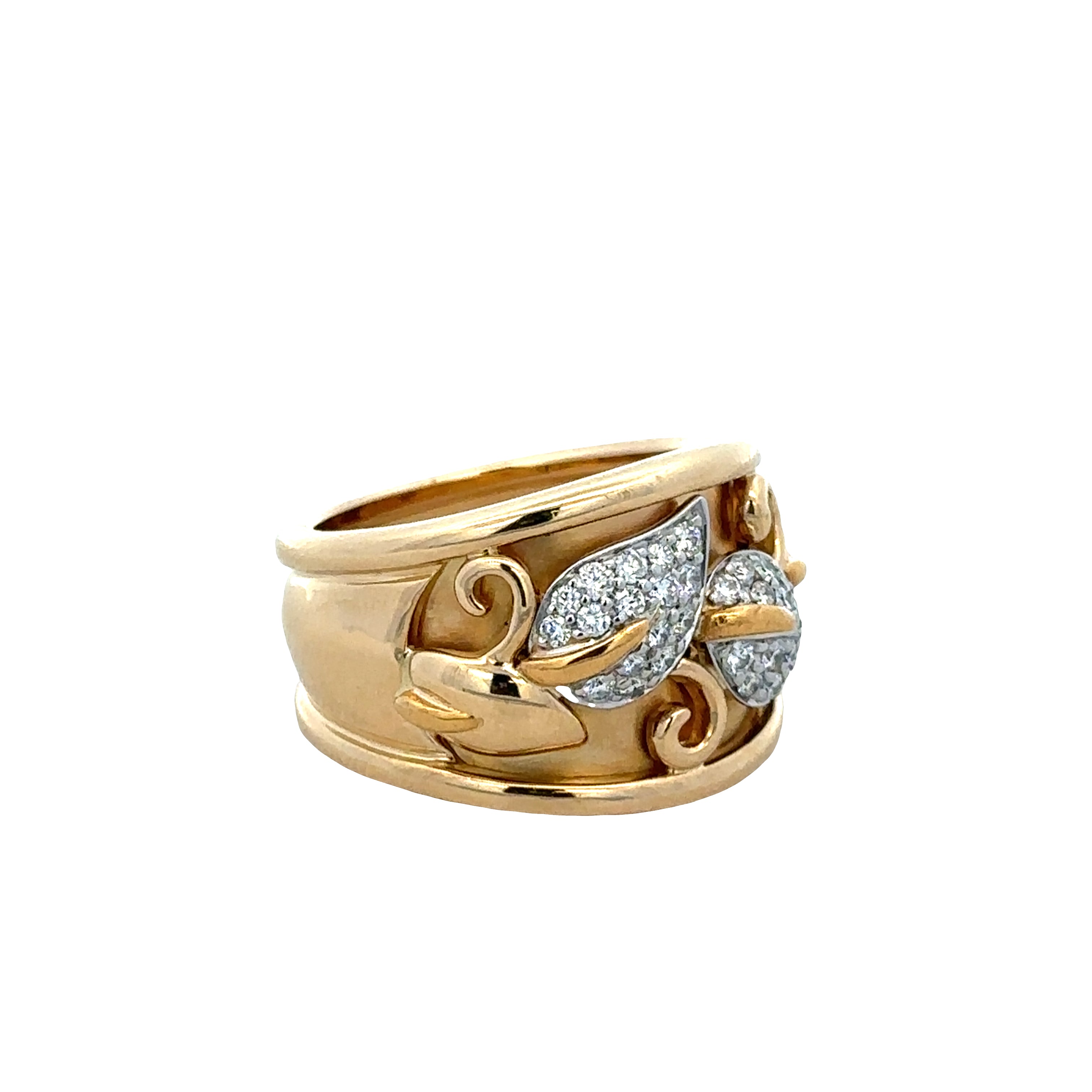 18k Yellow Gold Diamond Foliate Statement Band – Size 6.25