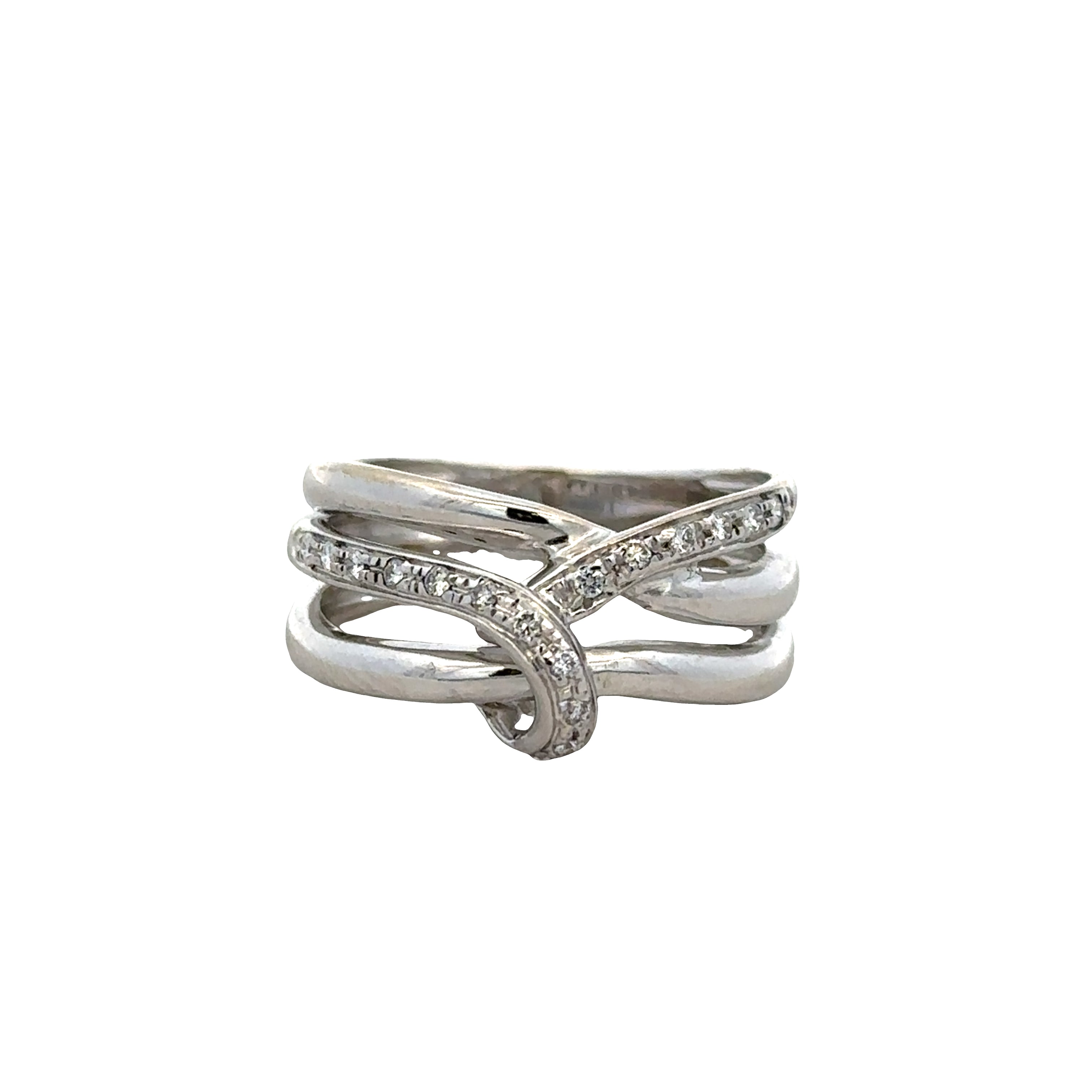18k White Gold Diamond Openwork Ribbon Band – Size 6.5