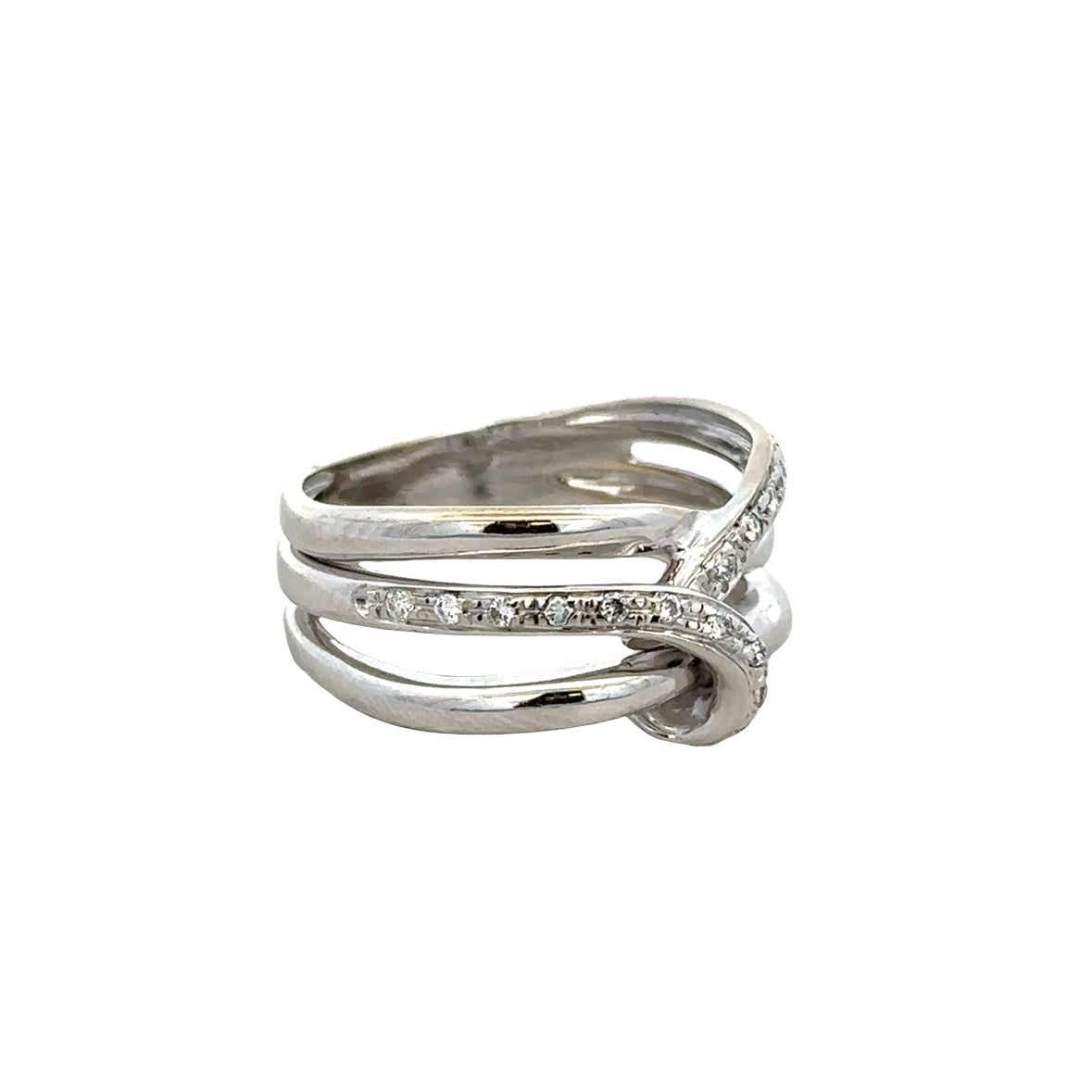 18k White Gold Diamond Openwork Ribbon Band – Size 6.5
