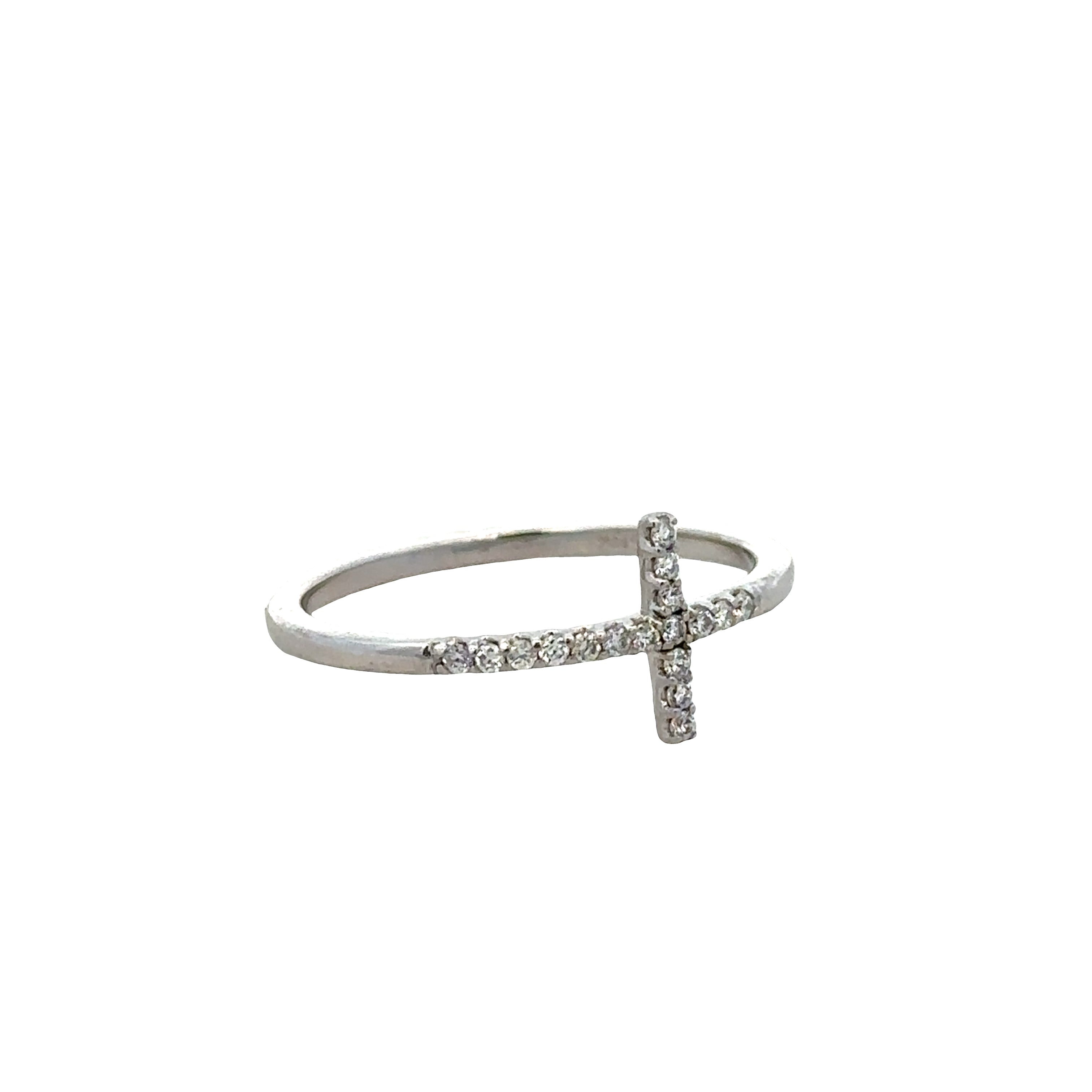 14k White Gold Diamond Cross Motif Band Ring – Size 7.25