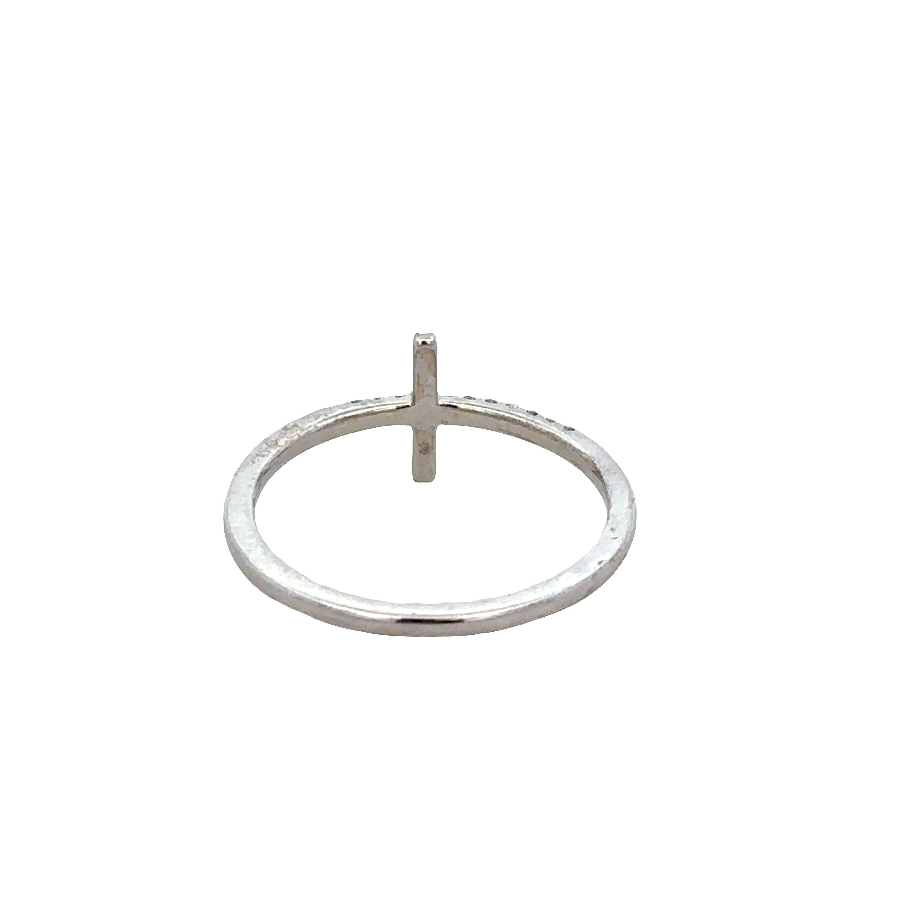 14k White Gold Diamond Cross Motif Band Ring – Size 7.25