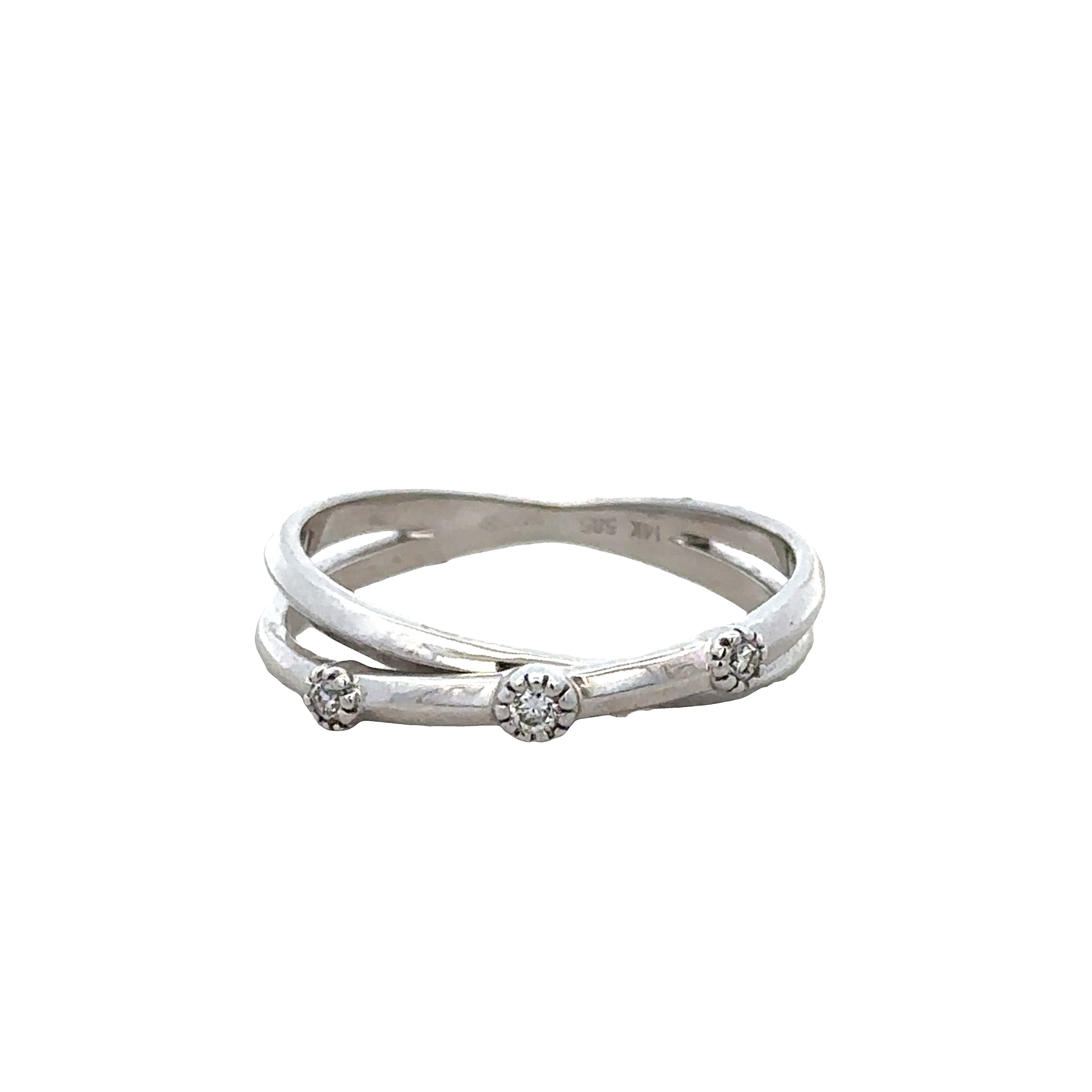 14k White Gold Diamond Crossover Band Ring – Size 7.25