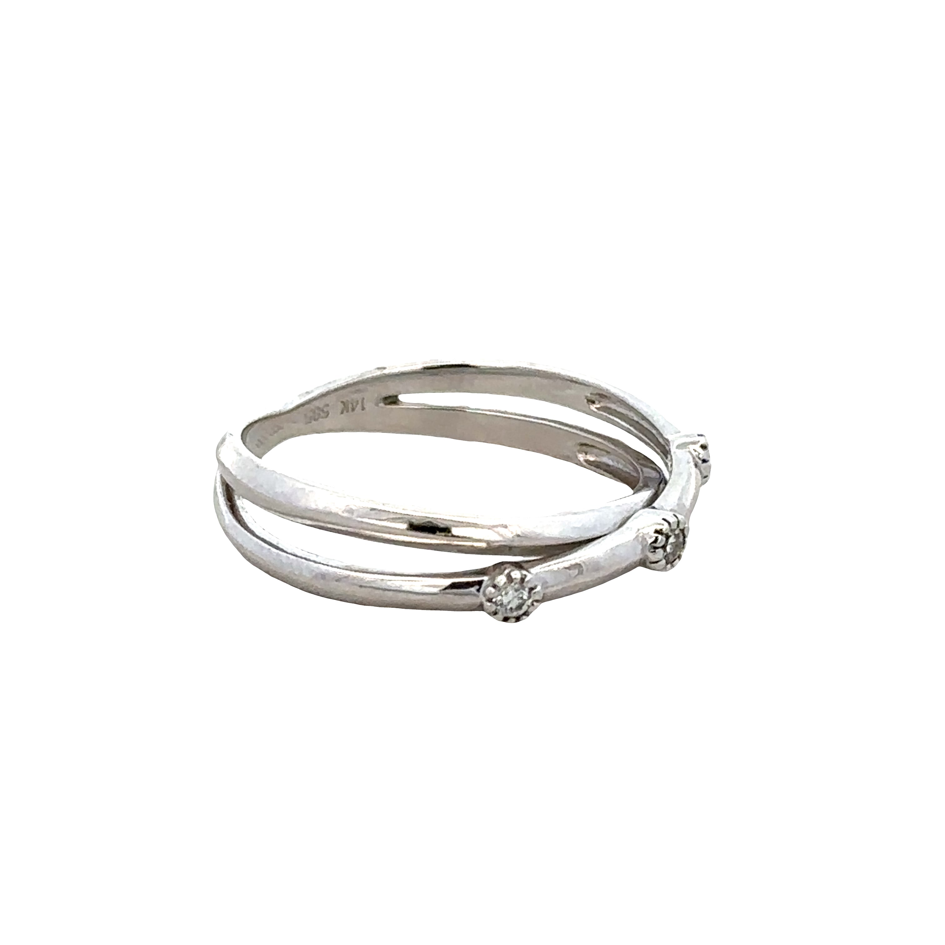14k White Gold Diamond Crossover Band Ring – Size 7.25