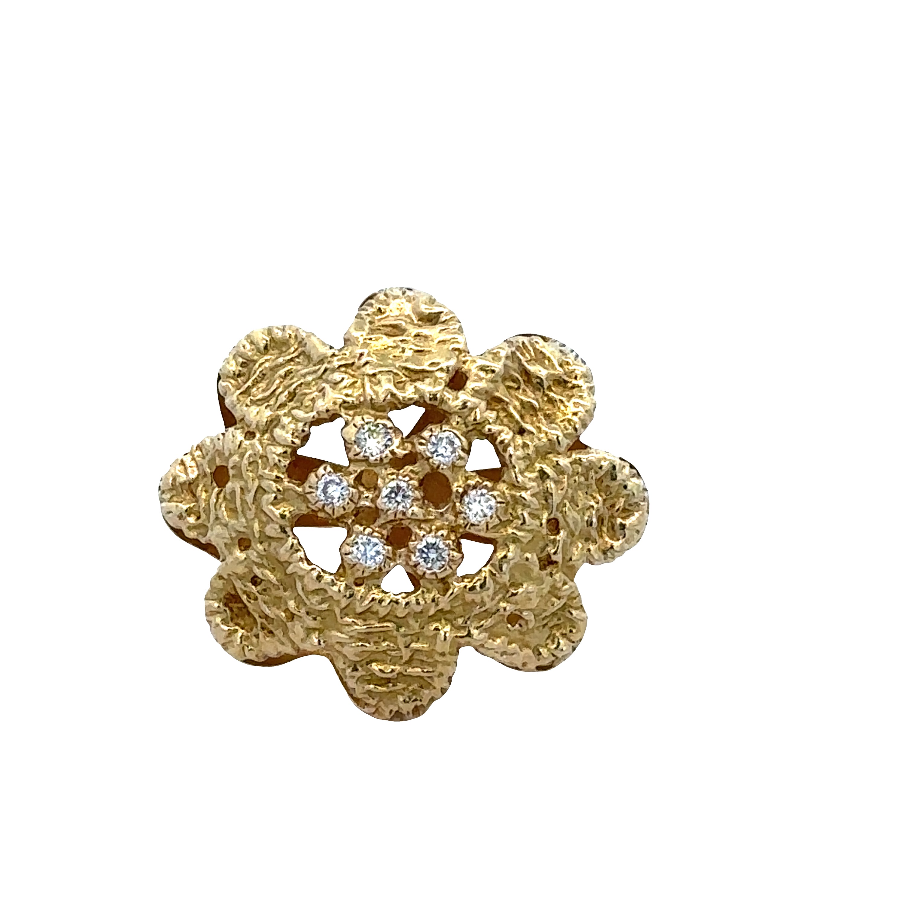 Vintage 18k Yellow Gold Diamond Flower Ring – Size 5.5