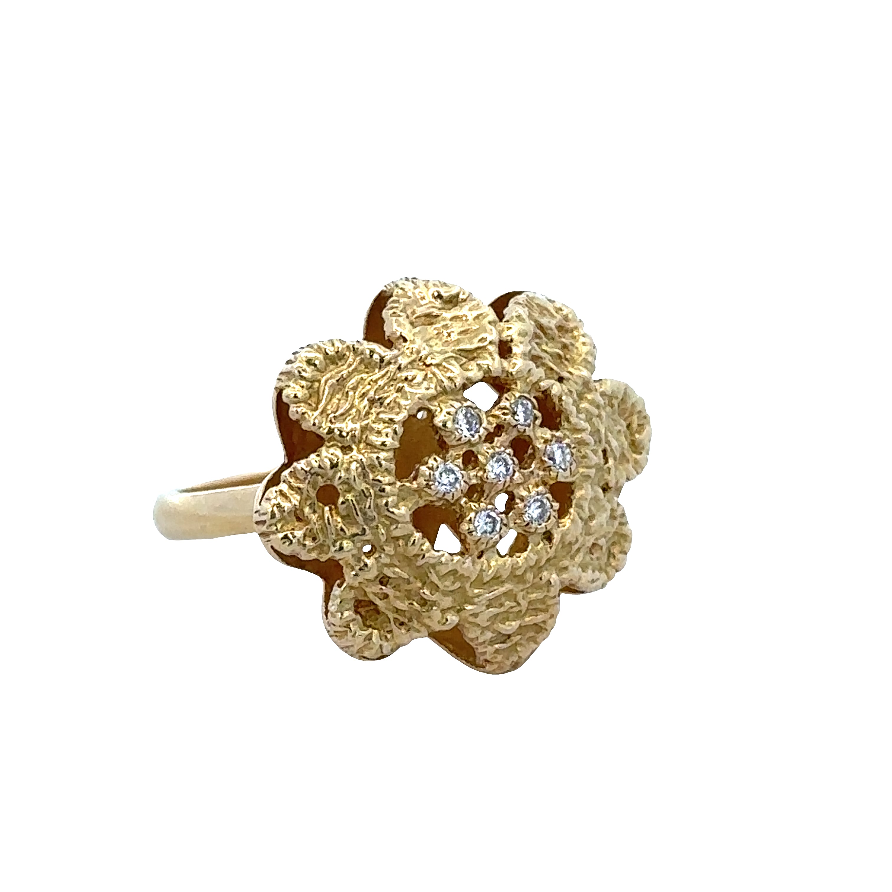 Vintage 18k Yellow Gold Diamond Flower Ring – Size 5.5