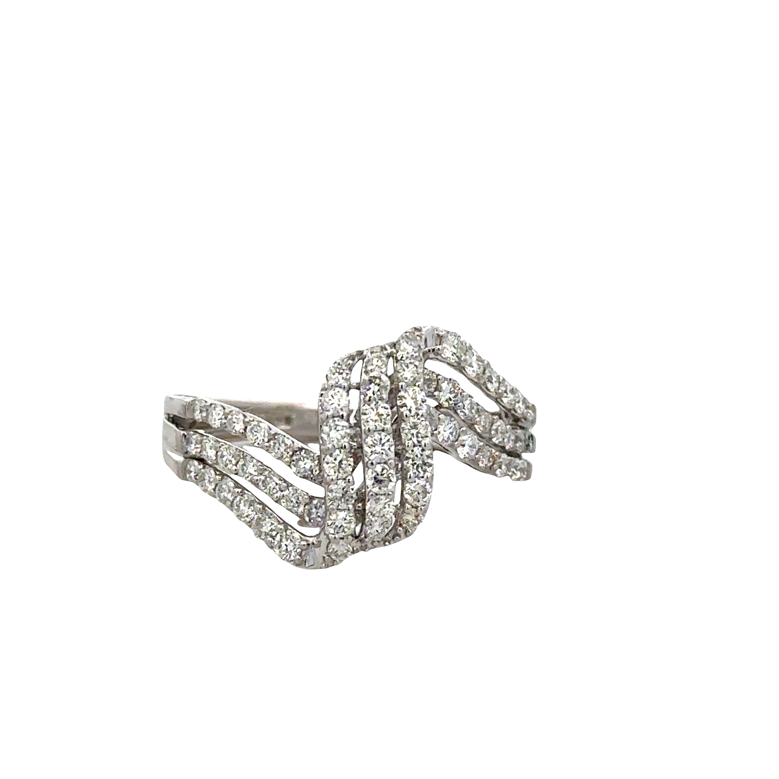 14k White Gold Diamond Ribbon Band – Size 7.25