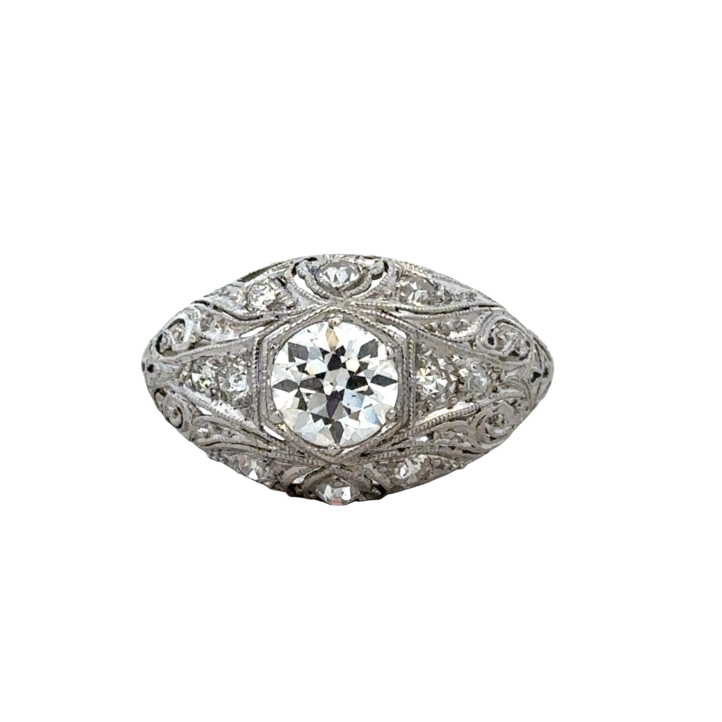 Antique Art Deco Platinum Old European Cut Diamond Ring – Size 6.5