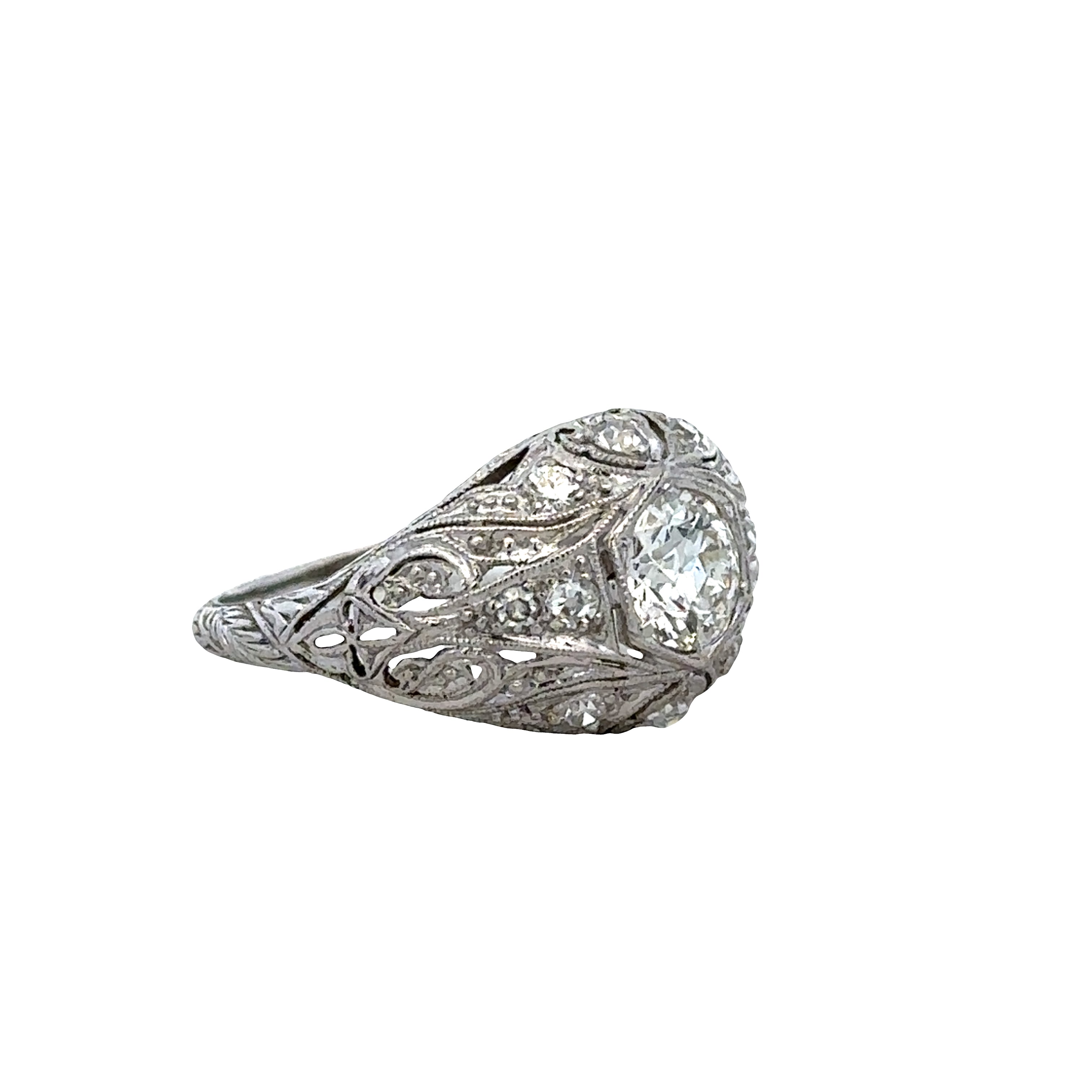 Antique Art Deco Platinum Old European Cut Diamond Ring – Size 6.5