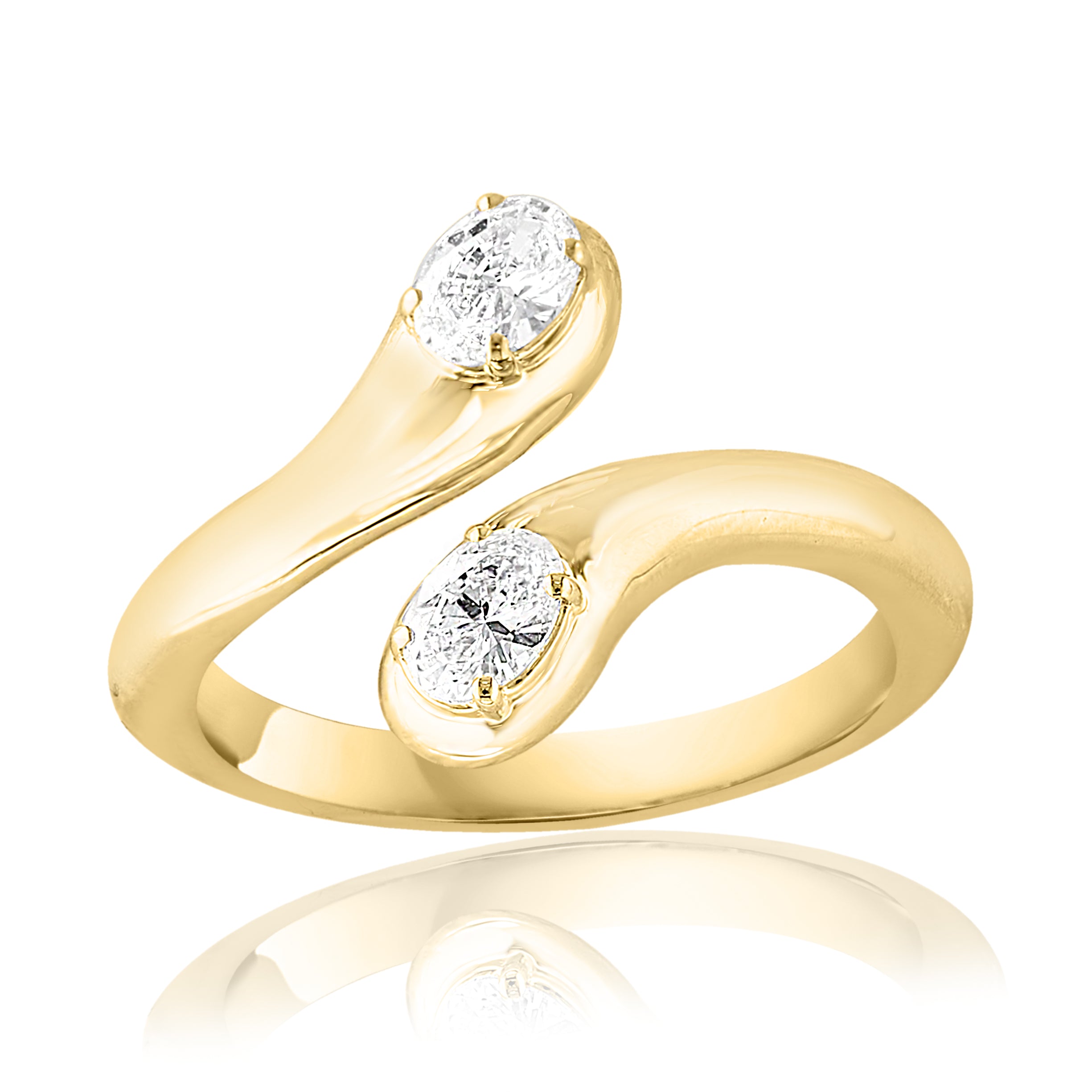 14k Yellow Gold Oval Diamond Serpentine Bypass Ring – Size 6.5