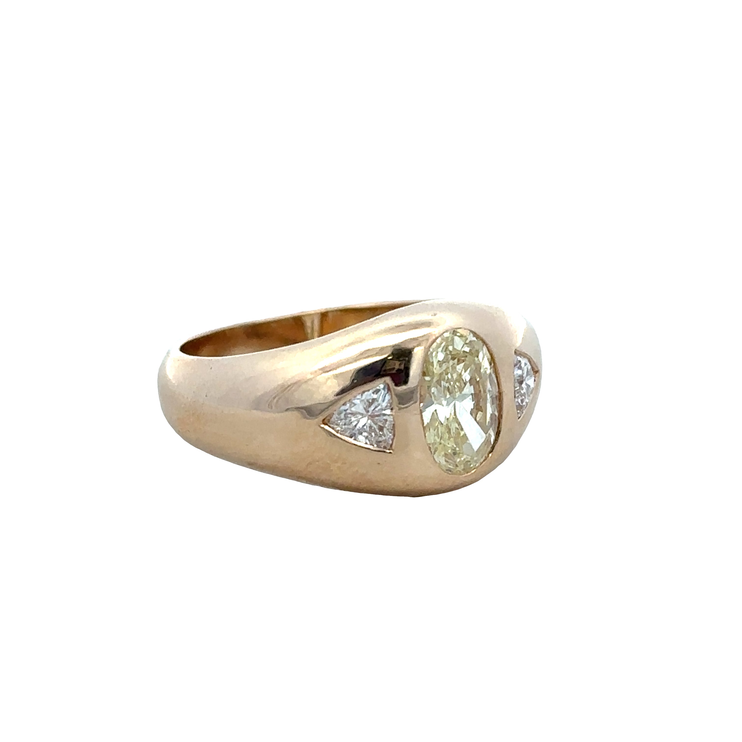 14k Yellow Gold Fancy Light Yellow Diamond Three-Stone Ring – Size 9.25