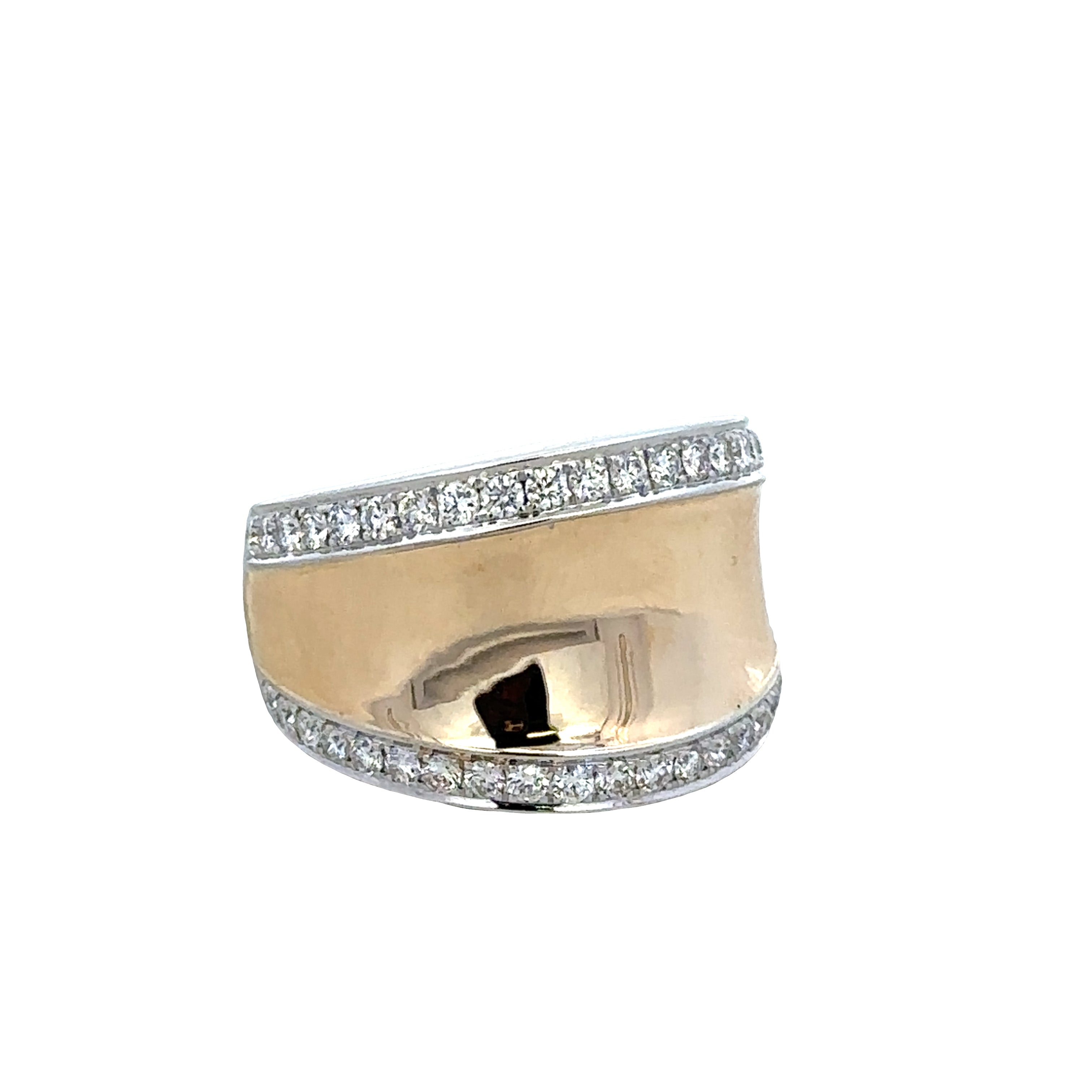 14k Two-Tone Gold Wide Diamond Band – Size 7