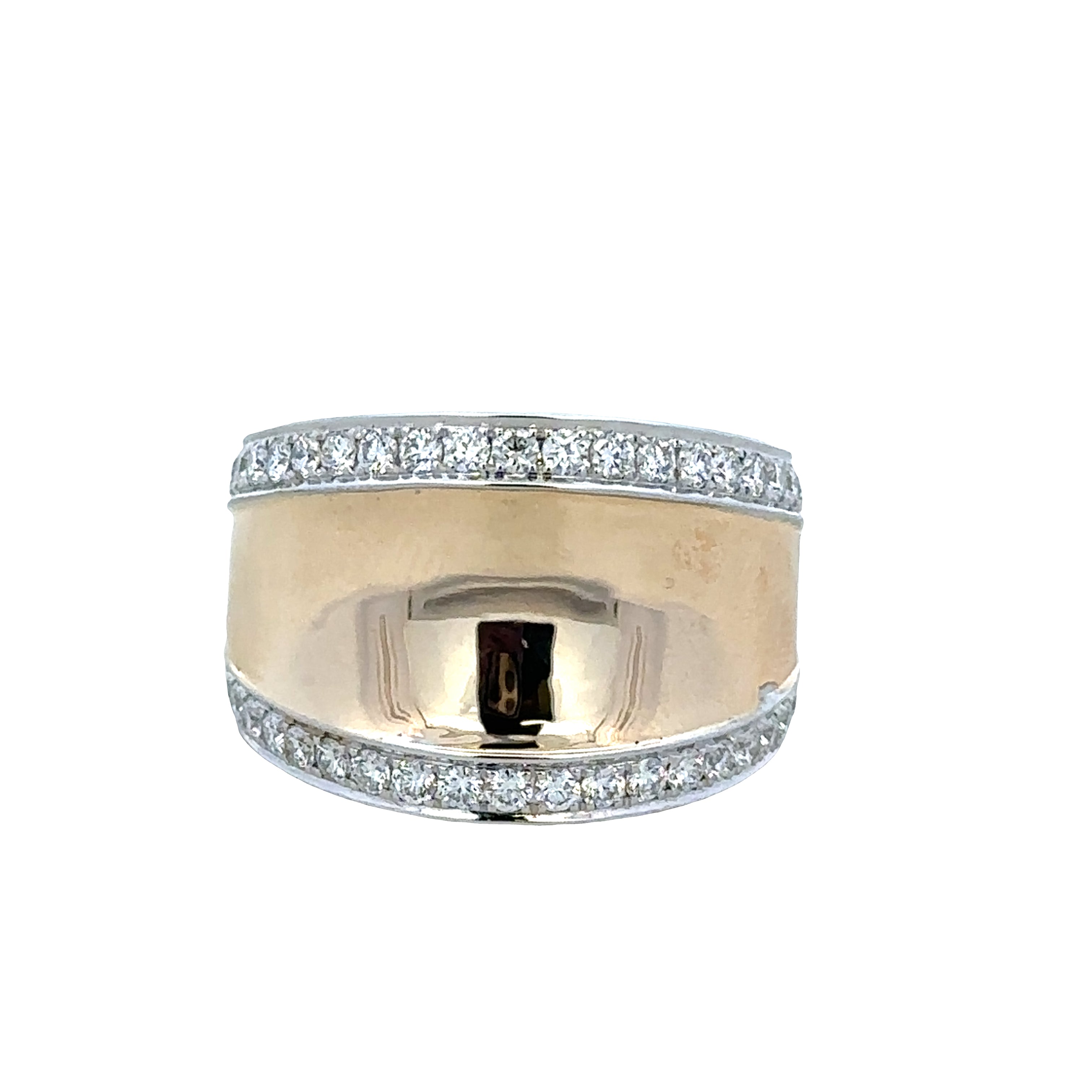 14k Two-Tone Gold Wide Diamond Band – Size 7