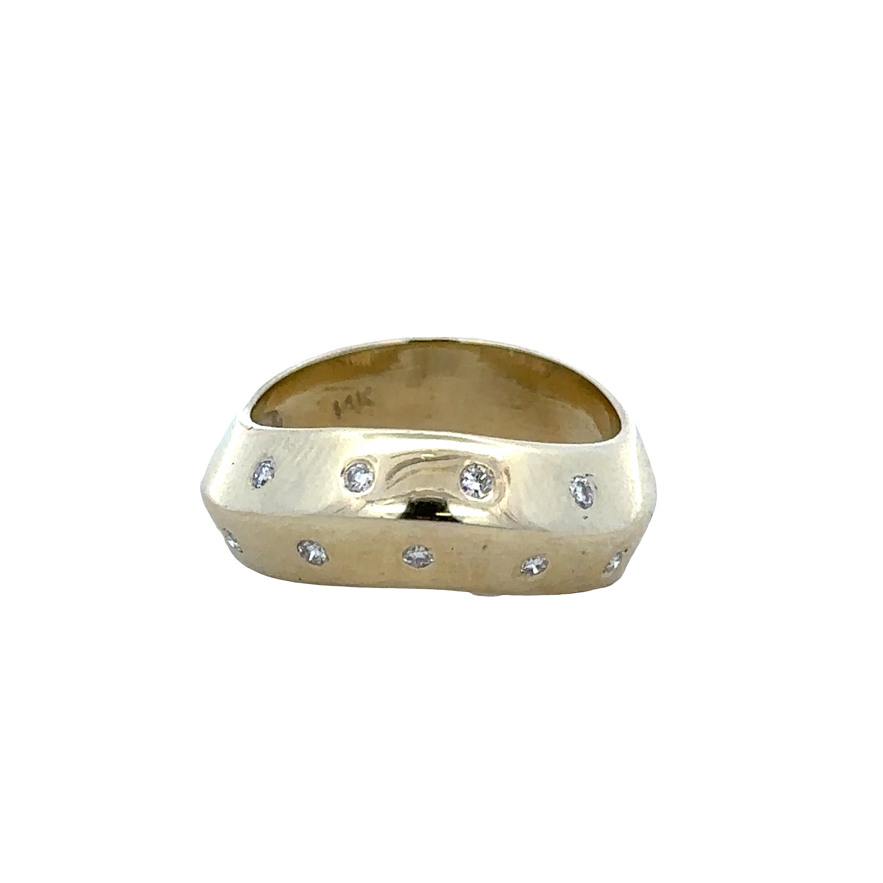14k Yellow Gold Diamond Knife-Edge Wide Band Ring – Size 5.75